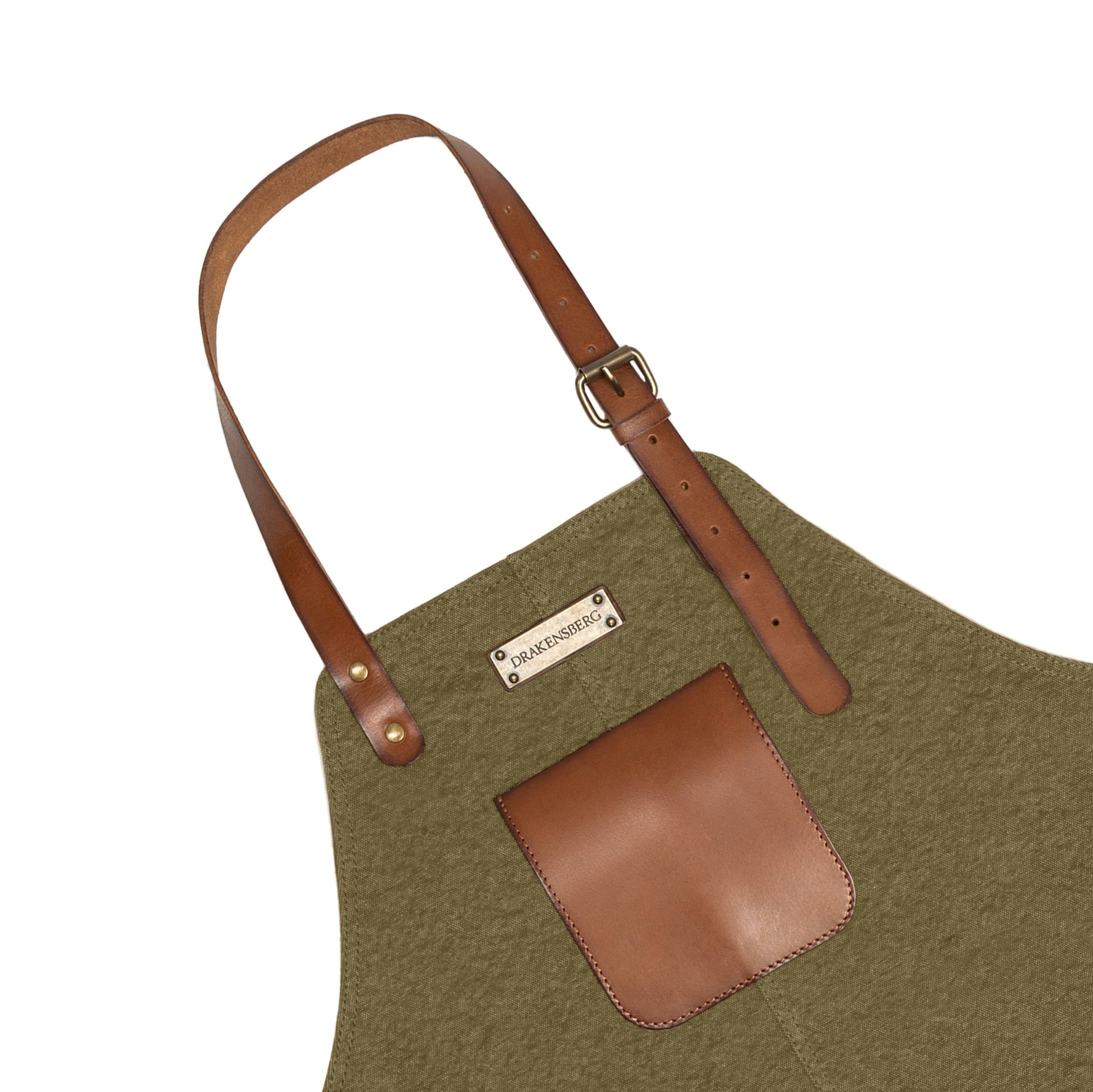 DRAKENSBERG Grillschürze Herren Bob Olivgrün, Premium Canvas Koch- und Grillschürze für Männer, strapazierfähig