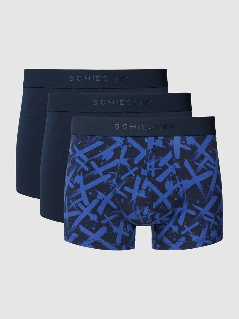 Trunks mit elastischem Label-Bund im 3er-Pack in blau