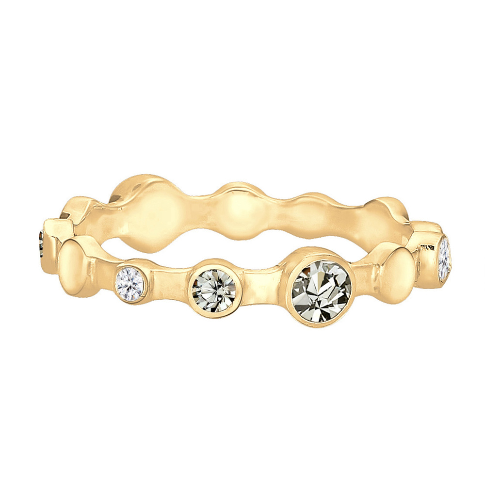 Elli Elli Bague Rond Cercle Geo Cristaux Bague Femme - Plaqué Or Argent (925/1000) Bague