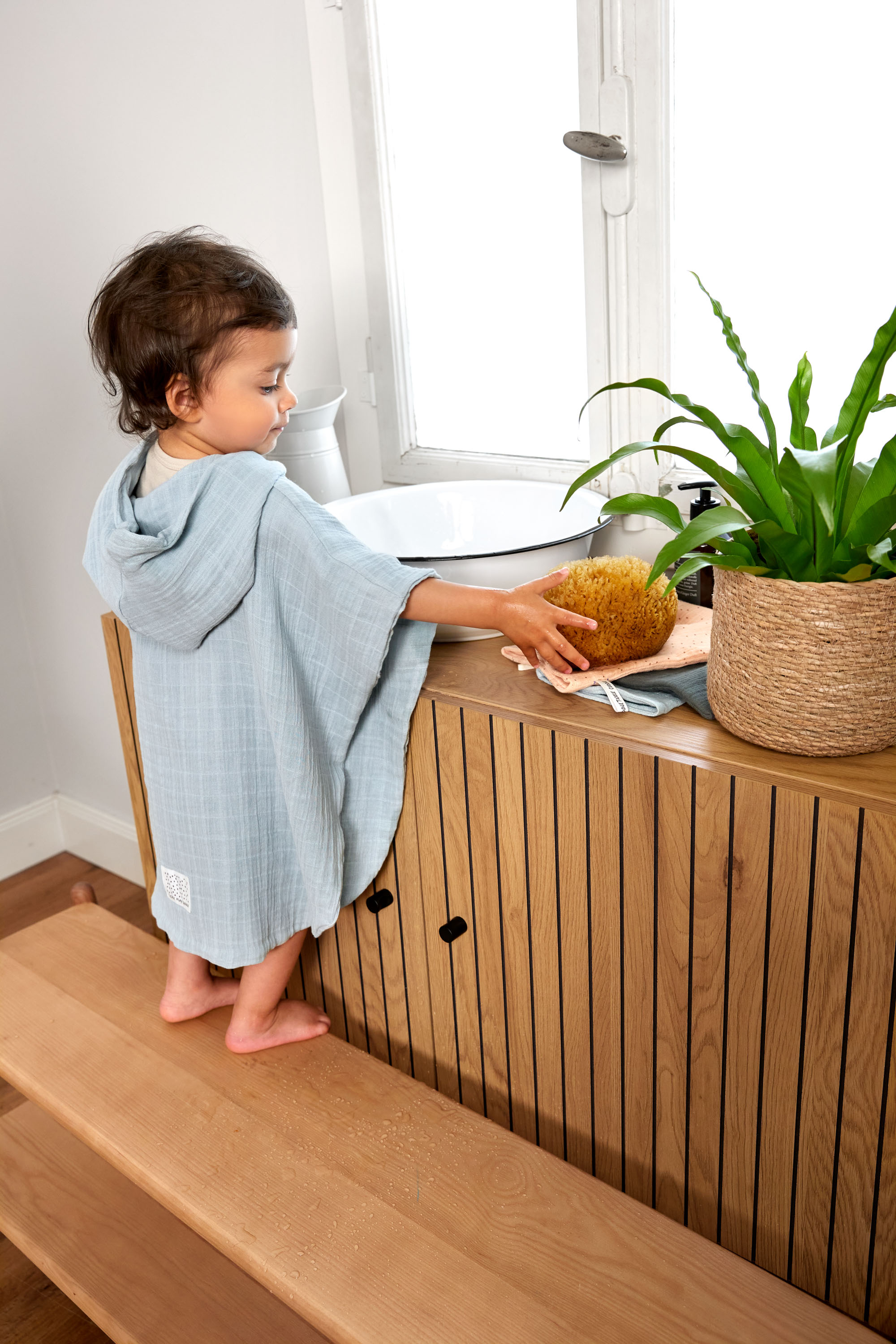 Badeponcho Kinder aus Musselin, Hellblau