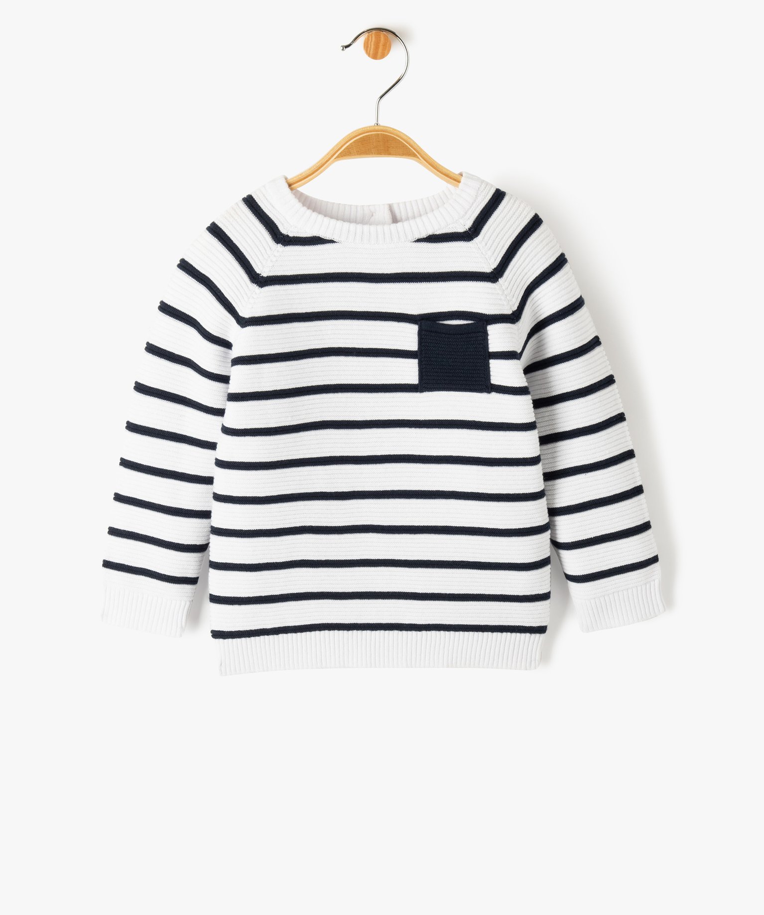Pull bébé à rayures en maille ctelée blanc | GEMO