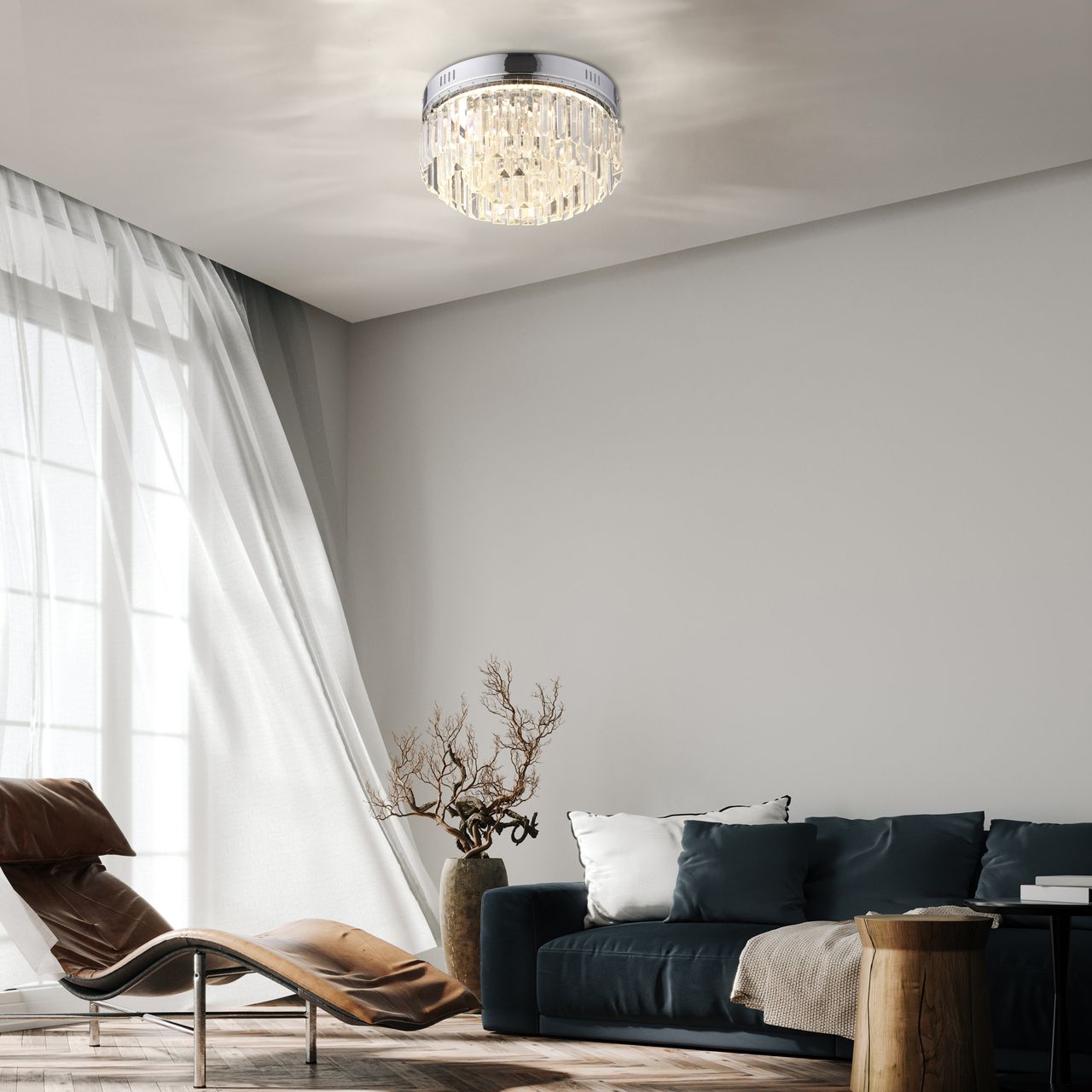 Paul Neuhaus LED Deckenleuchte KRISTA, stufenlos dimmbar, mit Kristallbehang, Ø32 cm, Chrom
