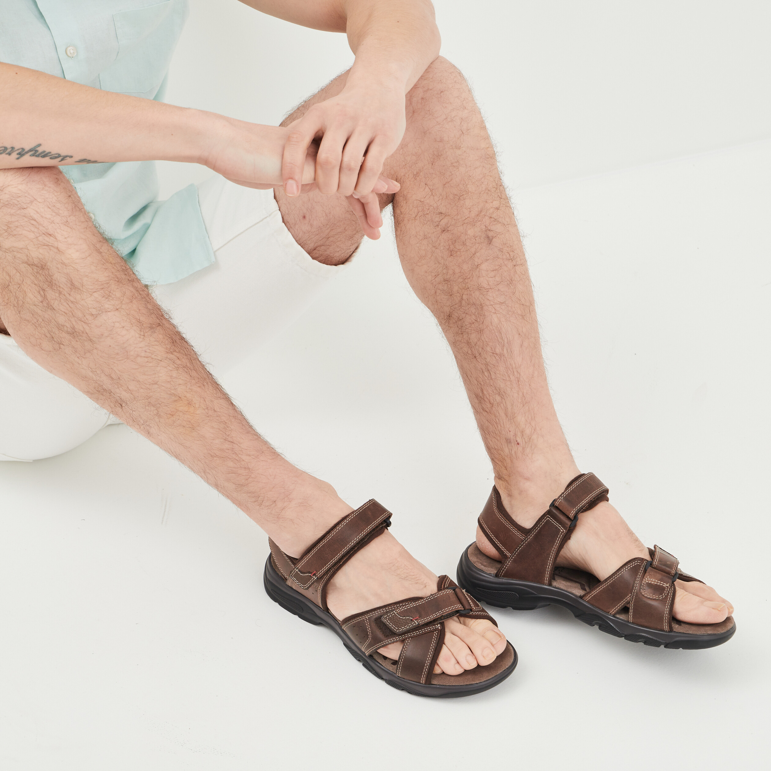 Sandales à scratchs en cuir Walking marron homme | La Halle