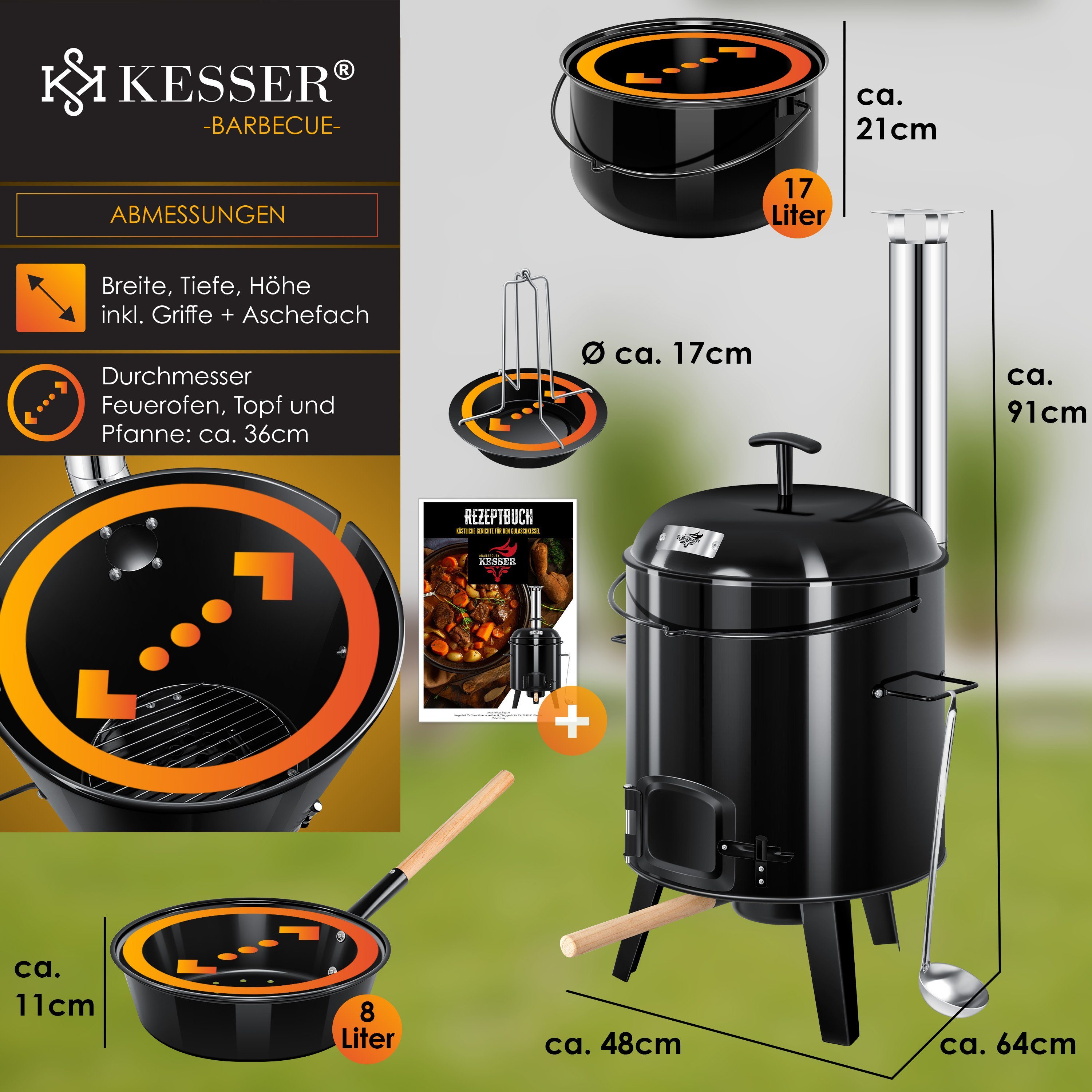 KESSER Feuerstelle, Gulaschkessel Gulaschkanone Eintopfofen mit Grillfunktion