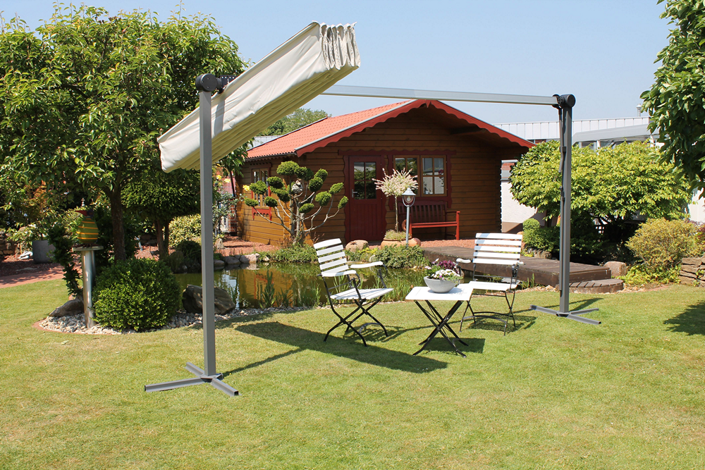 LECO Sonnendach Waved – faltbare Aluminium Terrassenüberdachung 4 x 2,5 m inkl. Schutzhülle, lichtgrau