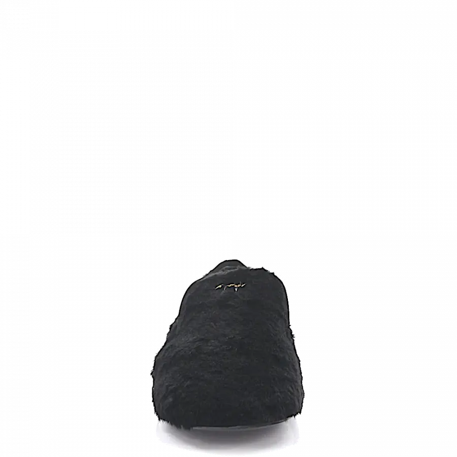 Giuseppe Zanotti - Loafer SINF Kalbsleder Kaninchenfell Textil Logo schwarz - schwarz