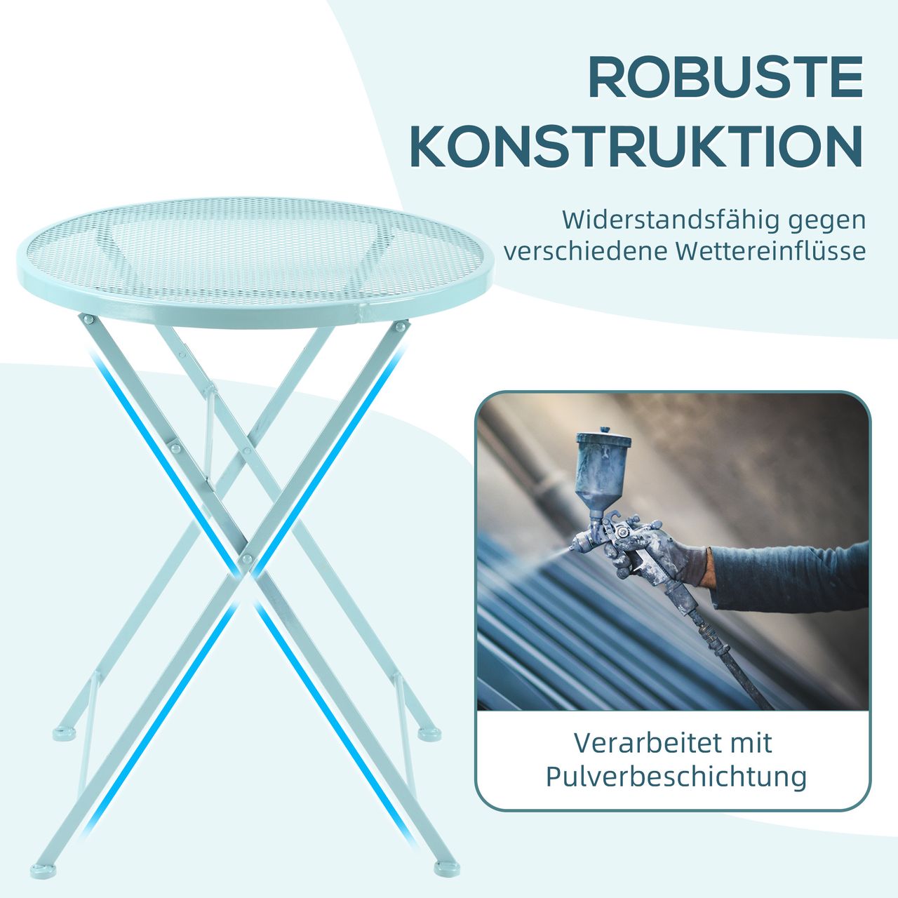 Outsunny Garten Sitzgruppe 3-teiliges Bistro-Set Garnitur 1 Tisch 2 faltbare Stühle für Terrasse Balkon Metall Blau
