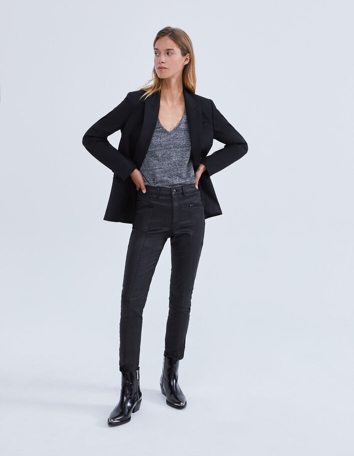 Jean slim noir enduit taille haute sculpt up Femme