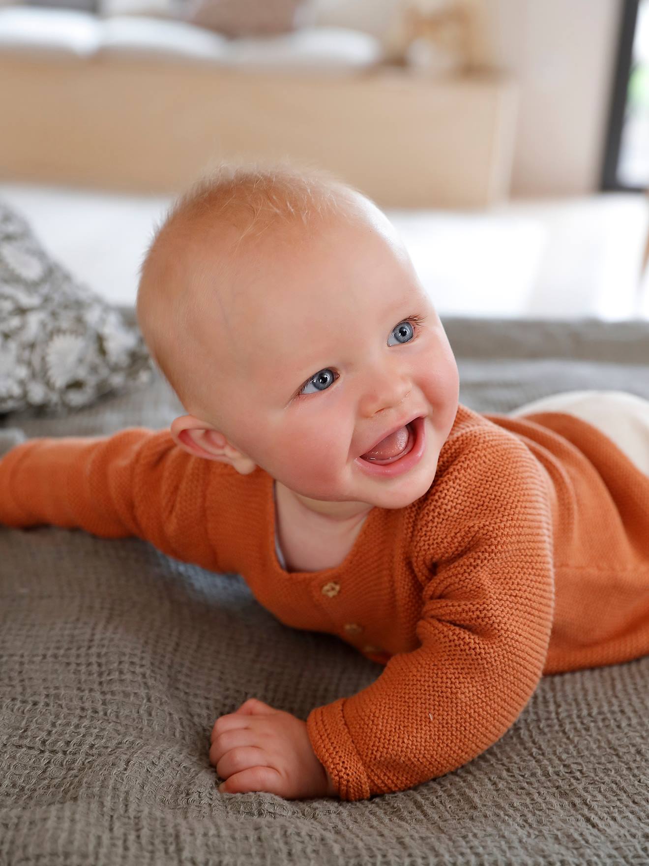 Cardigan en coton bébé fine jauge BASICS cappuccino