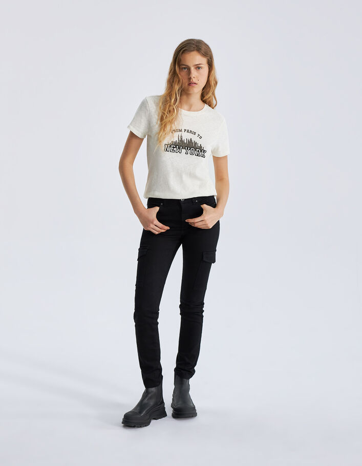 Tee-shirt ivoire en coton et lin à message Femme