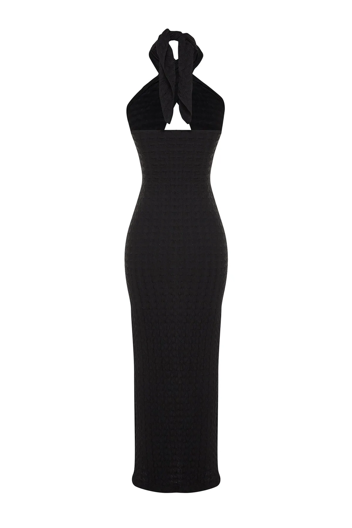 Trendyol Collection  Schwarzes, figurbetontes, gestricktes Maxi-Strandkleid mit Ausschnitten/Fenstern TBESS23EL00098