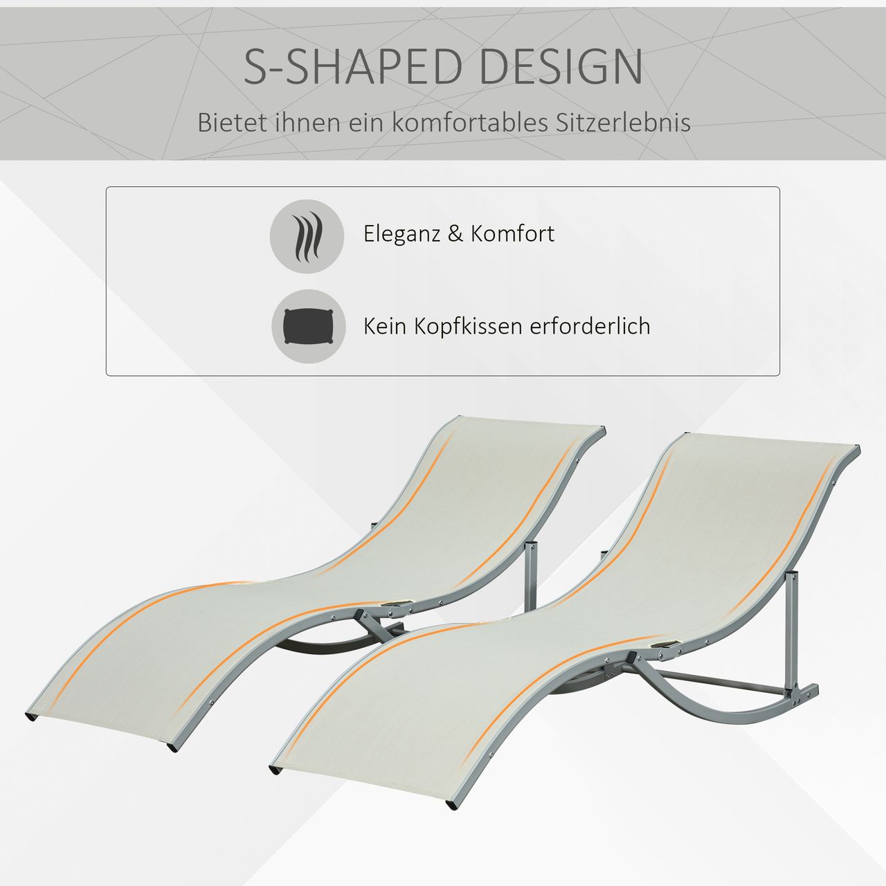 Outsunny 2er Set Sonnenliege Gartenliegen Stoffliege Relaxliege ergonomisch Aluminium Texteline Beige 165 x 61 x 63 cm