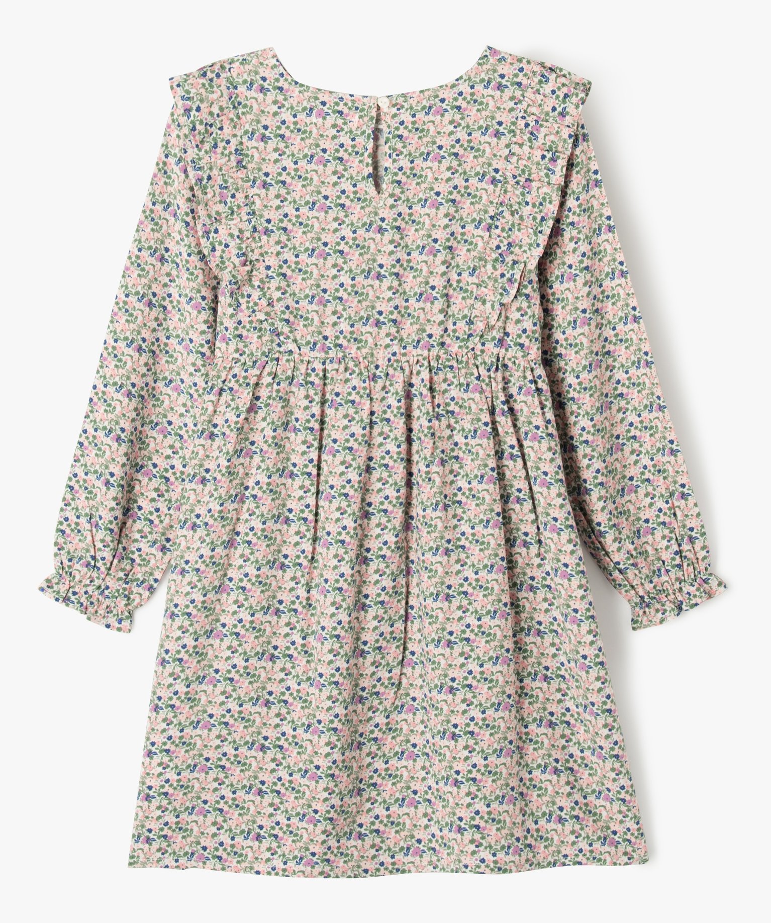 Robe fleurie à manches longues et volants fille kaki | GEMO