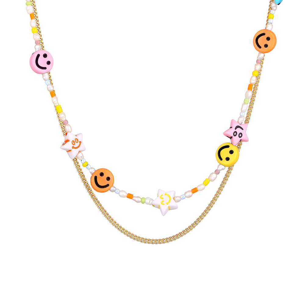 Elli Elli Collier Femmes Couches Smile Emoji Tendance avec perles d'eau douce en argen collier