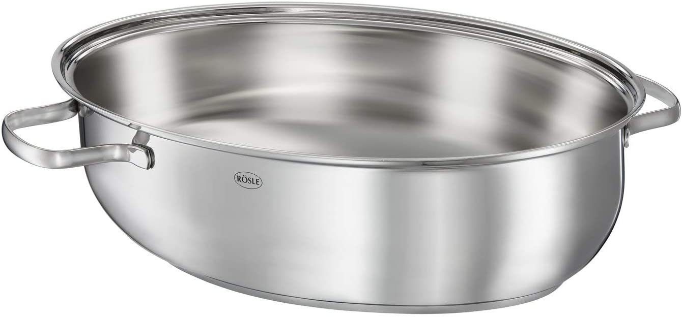 RÖSLE Kochtopf RÖSLE Bräter oval 38cm Elegance Edelstahl / Glasdeckel 8 Liter 13150