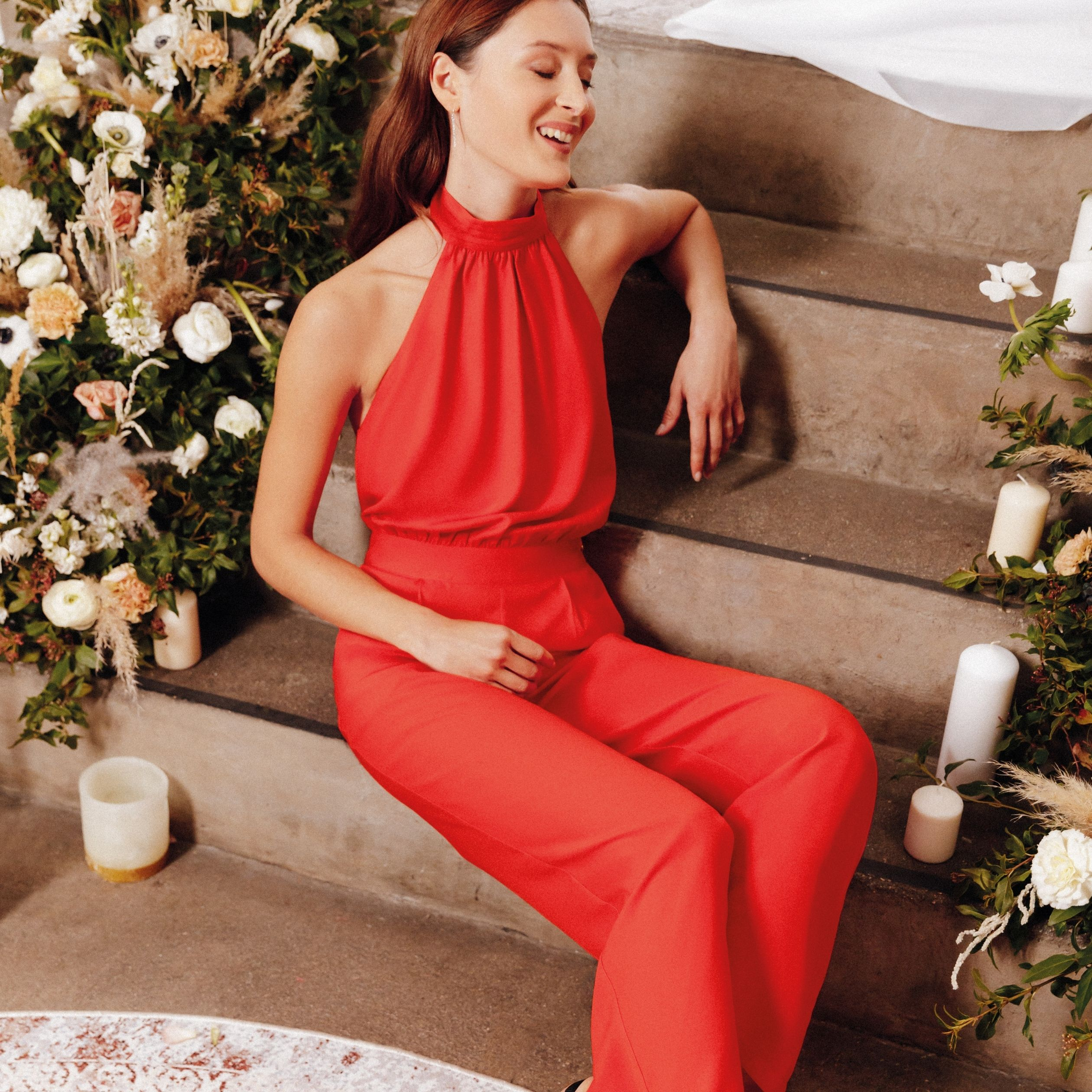 Combinaison pantalon large rouge femme | La Halle