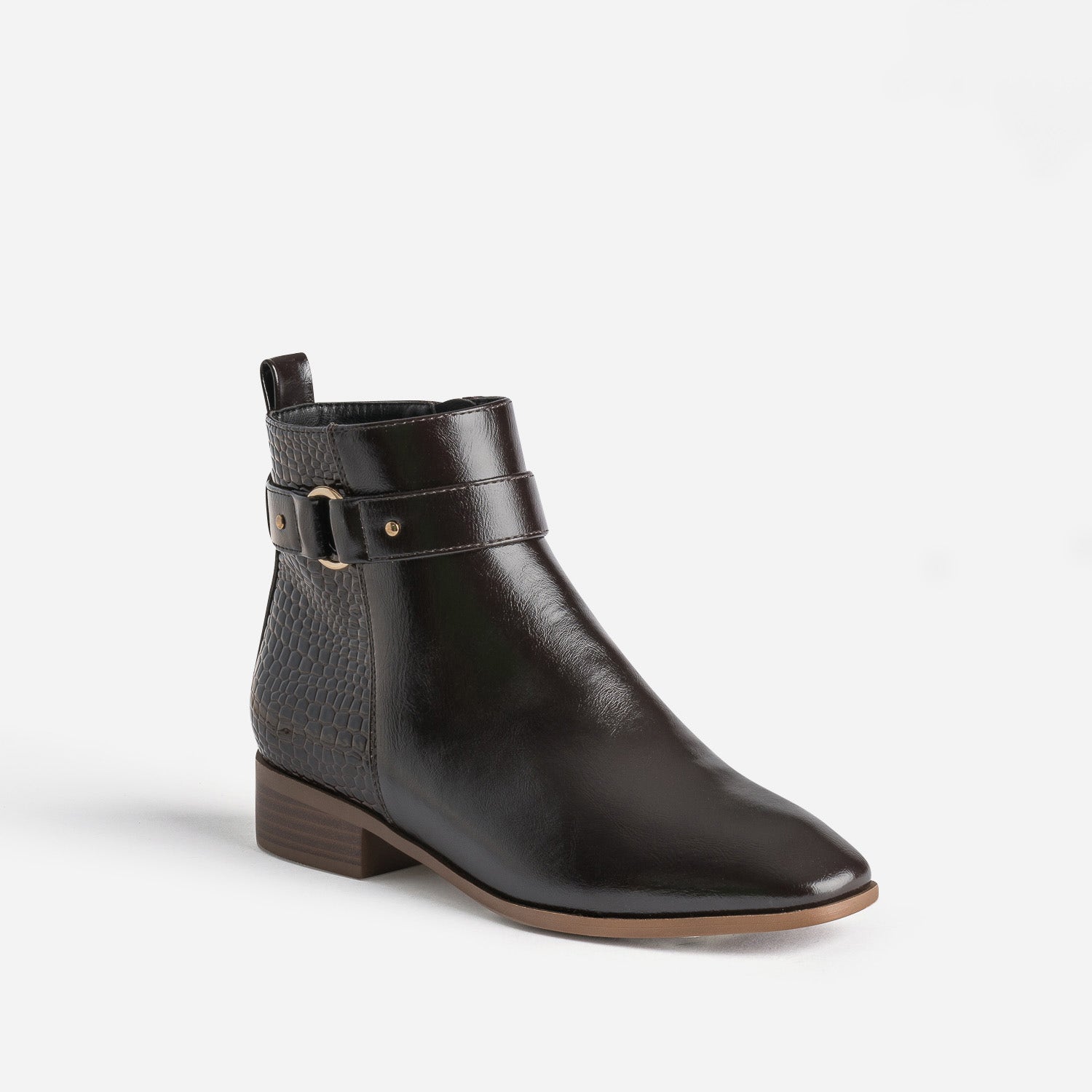 Boots marron éco-conçu détail verni effet python