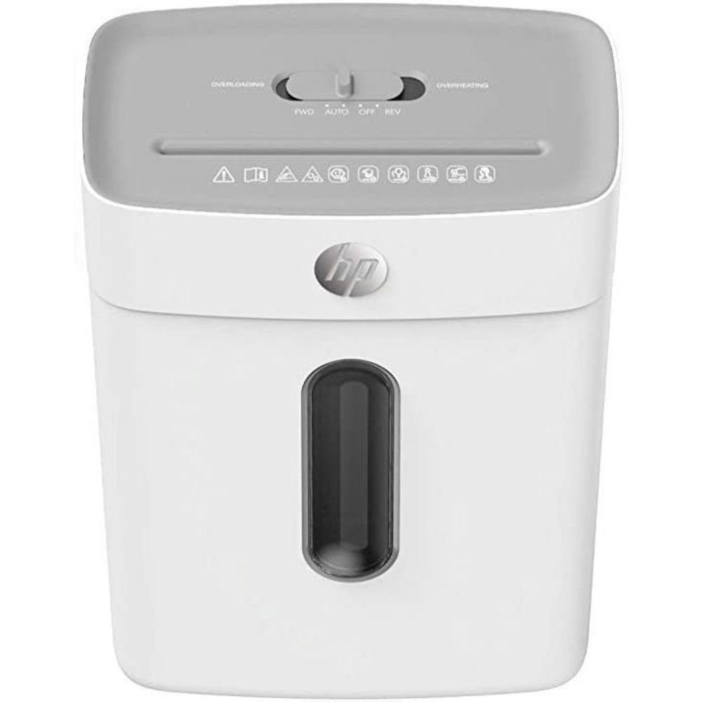 Go Europe Aktenvernichter HP OneShred 8CC, Sicherheitsstufe P-4 Cross Cut 8 Blatt 15 L Partikelschnitt weiß