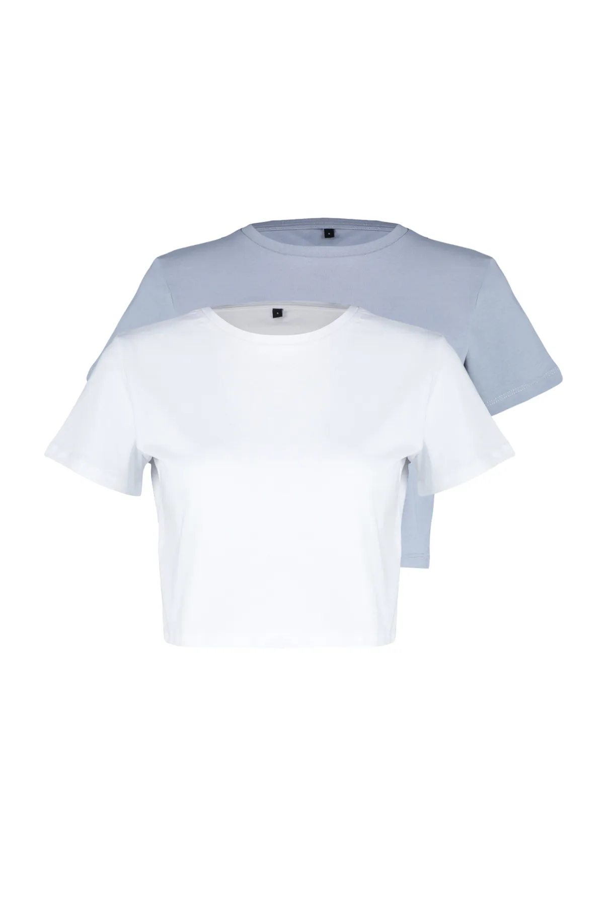 Trendyol Collection  Weiß-Graues 2er-Pack kurzes Strick-T-Shirt aus 100 % Baumwolle mit Rundhalsausschnitt TWOSS20TS1480
