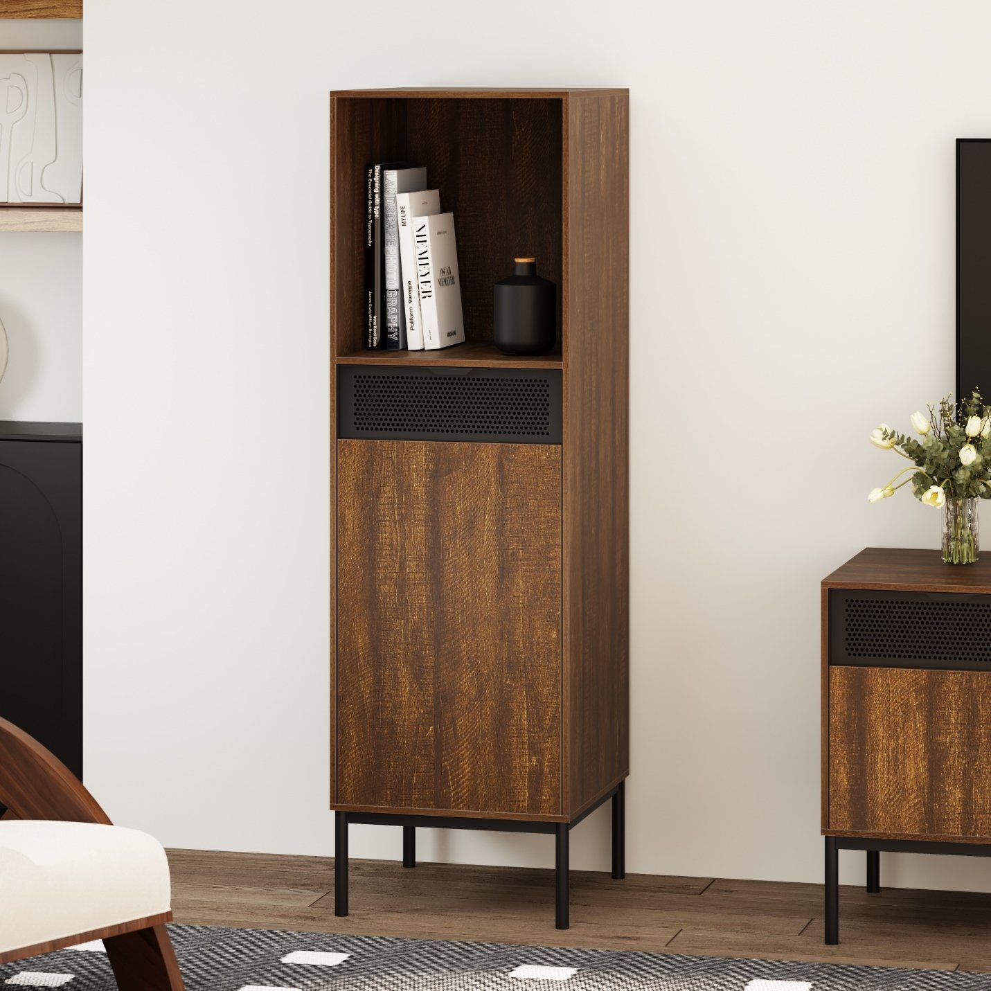 Mondeer Kommode Hohes Sideboard, mit Ausgeschnittenen Metalltüren und Verstellbaren Trennwänden