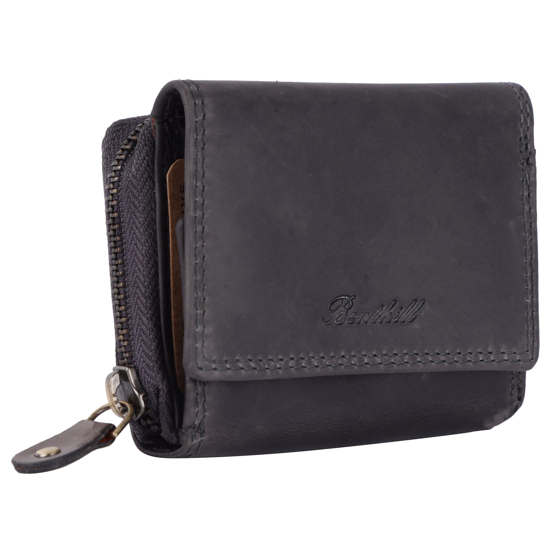 Benthill Mini Geldbörse Kleine Geldbörse Minibörse Echt Leder Mini Portemonnaie RFID Schutz, RFID-Schutz Kartenfächer Münzfach Reißverschlussfach