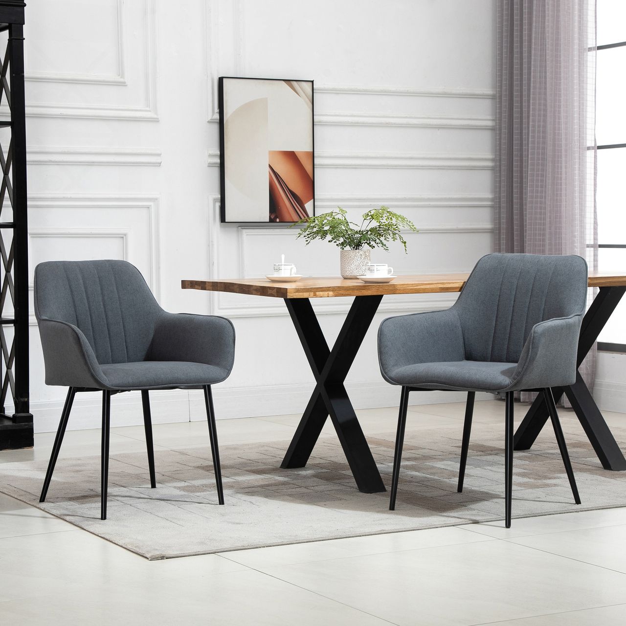 HOMCOM 2-teiliger Esszimmerstühle Essstühle Dunkelgrau 59,5 x 56,5 x 81 cm