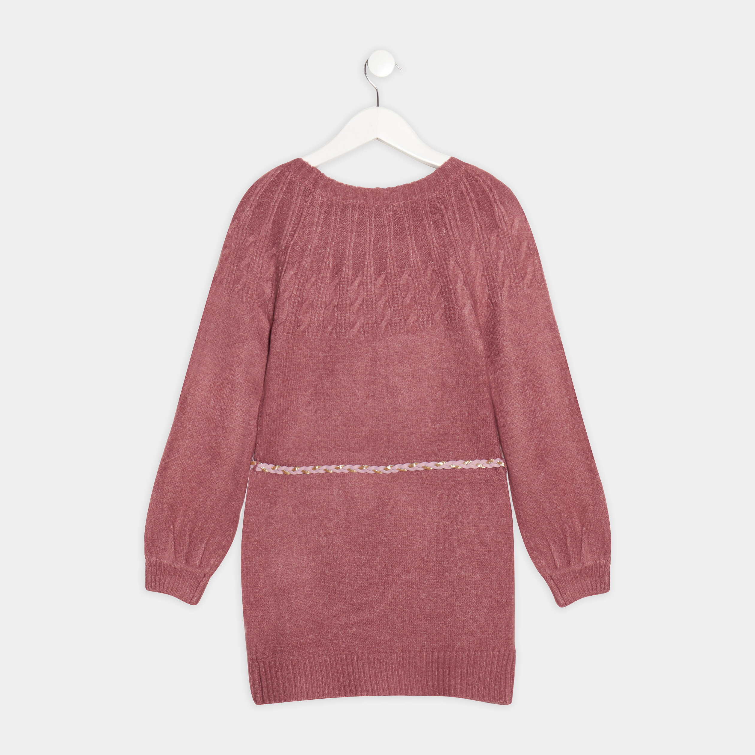 Robe pull droite ceinturée violet foncé fille | La Halle