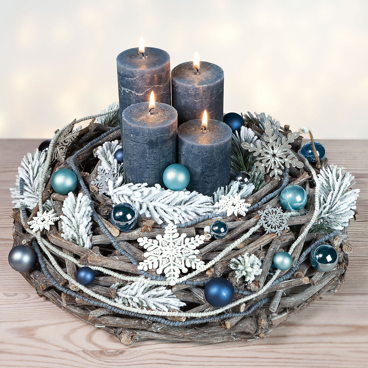 Rustikale Kerzen, blau, abgestuft, 4 Stück