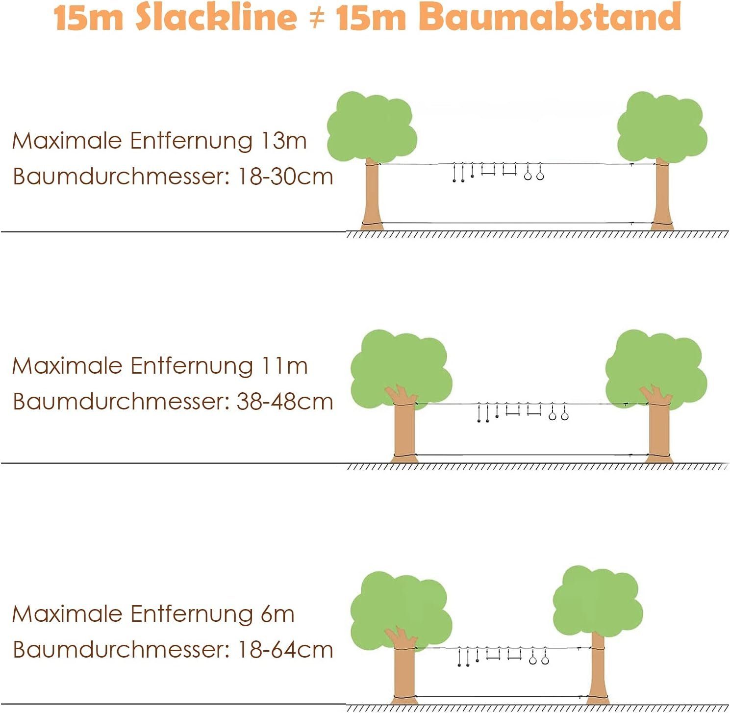 KOMFOTTEU Slackline 13m Kinder, Klettergerüst, mit 100 kg Belastbar