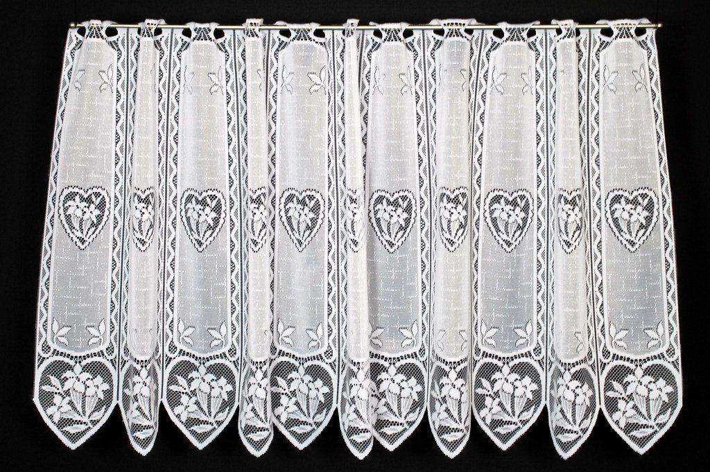 Scheibengardine nach Maß Enzian im Herz, Gardinen Kranzusch, Stangendurchzug (1 St), transparent, Stablöcher, transparent, verschiedene Höhen, Breiten