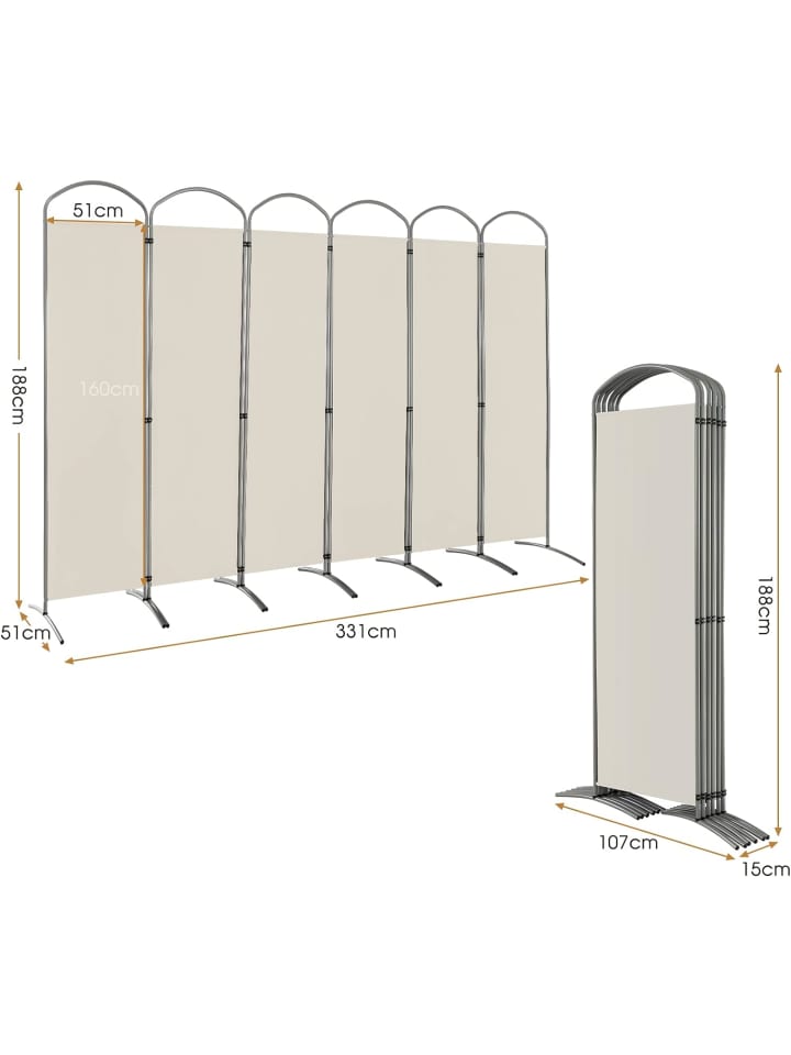 COSTWAY Raumteiler 6 tlg. 188cm in Beige günstig kaufen onesize