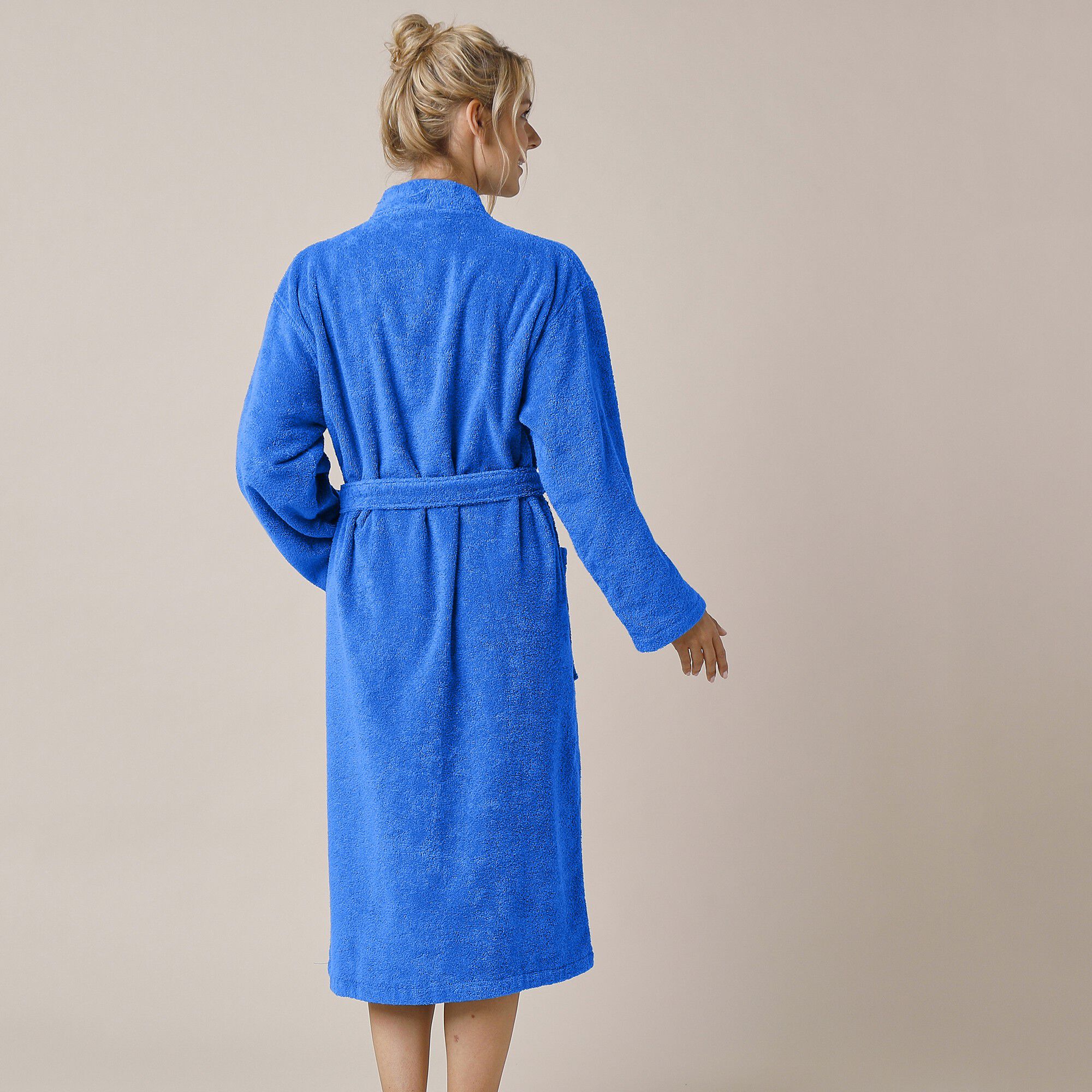 Peignoir mixte adulte uni coton éponge bouclette col kimono personnalisé