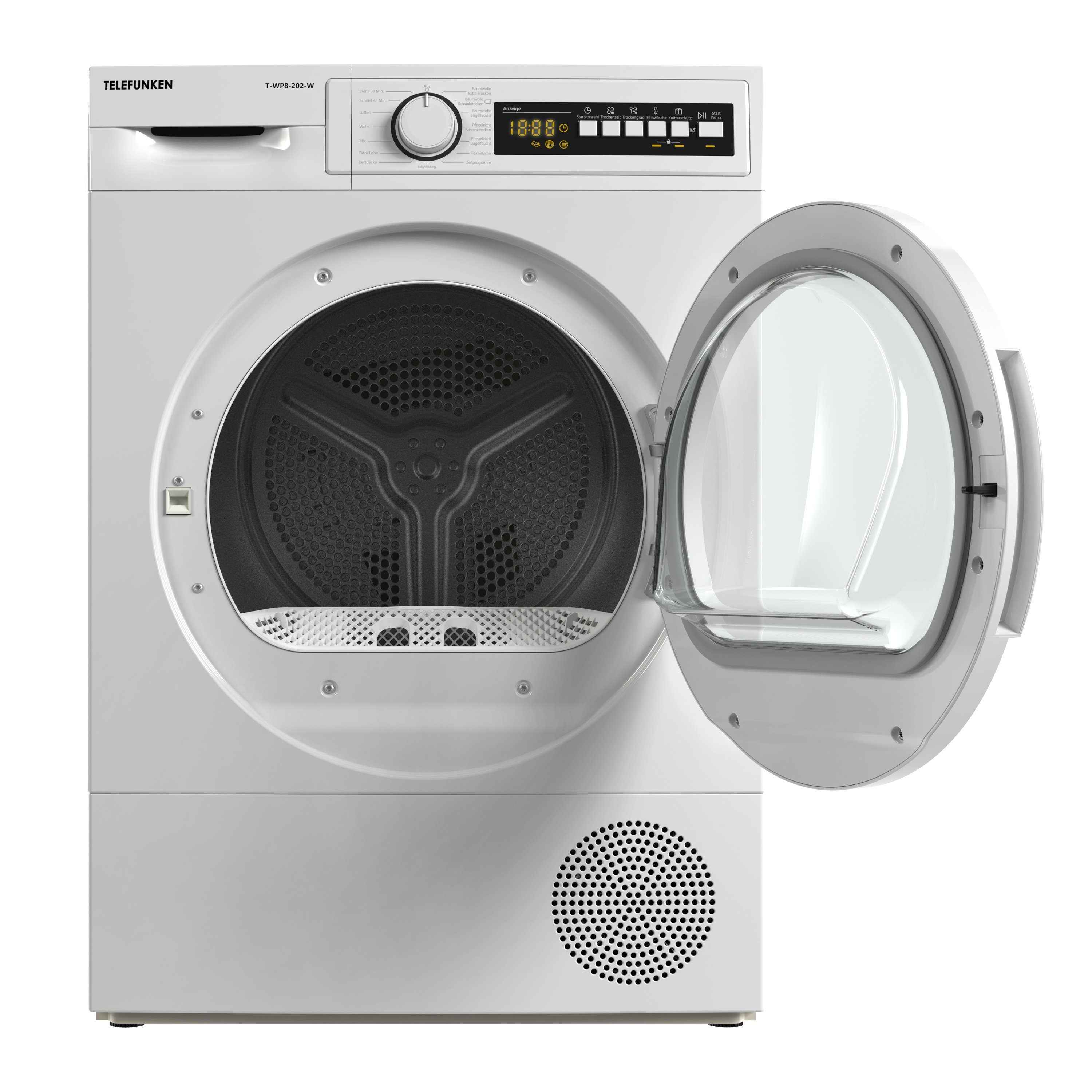 Telefunken Wärmepumpentrockner T-WP8-202-W, 8 kg, Trockner mit 15 Programmen, Knitterschutz & Startzeitvorwahl, 8kg
