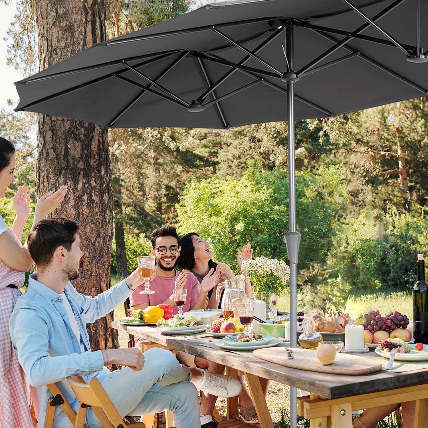 Sekey Sonnenschirm 160 x 300 cm Doppelsonnenschirm Marktschirm Gartenschirm, mit Kurbel, LxB: 300,00x160,00 cm, Sonnenschutz UV50+