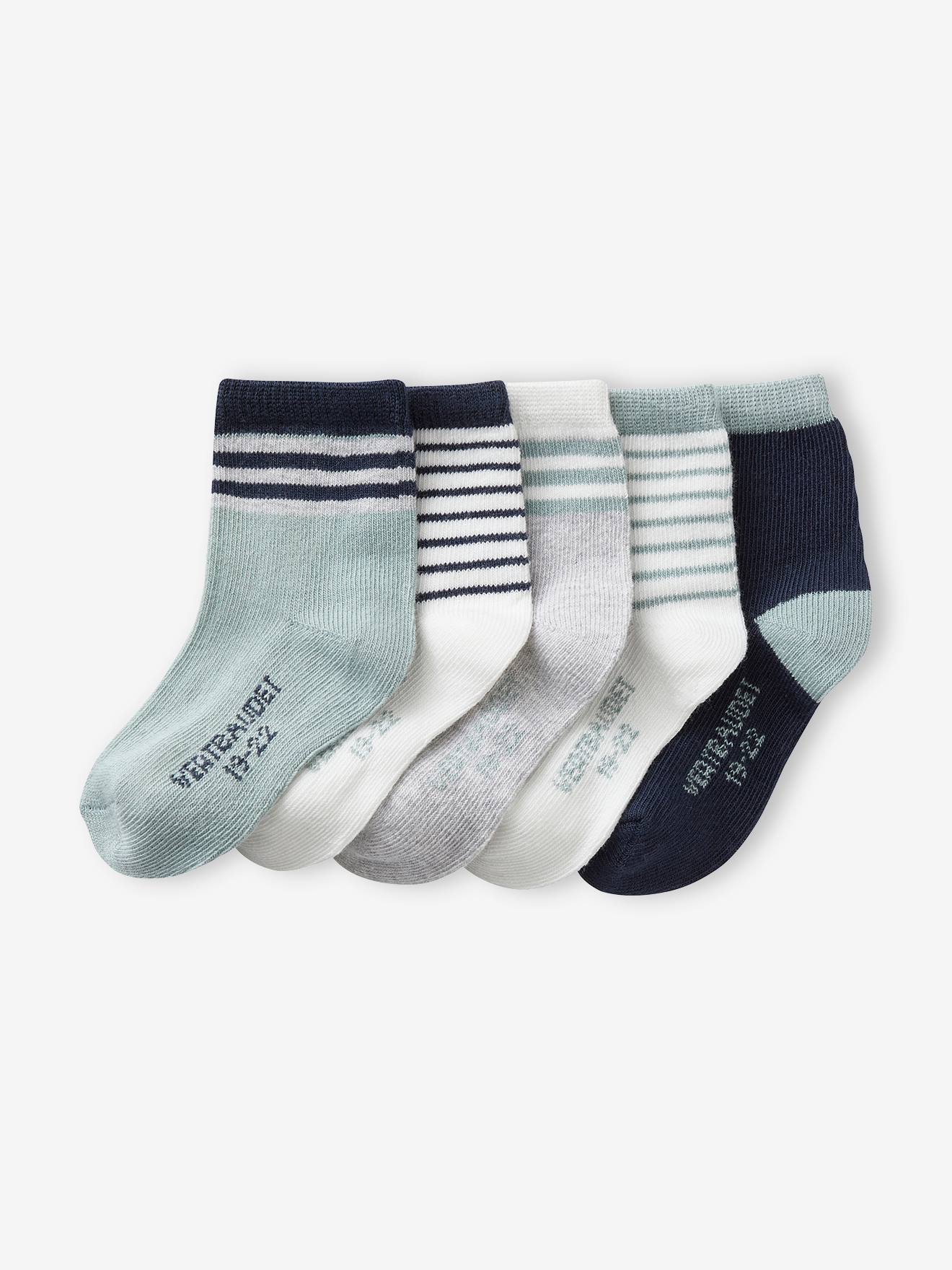 Lot de 5 paires de chaussettes à rayures bébé garçon bleu grisé