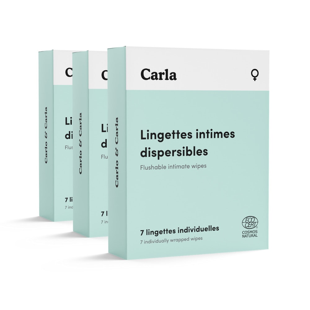 carlo & carla Boîte de 7 lingettes intimes individuelles pour femme 0 déchet certifiées bio Lingettes intimes pour femme