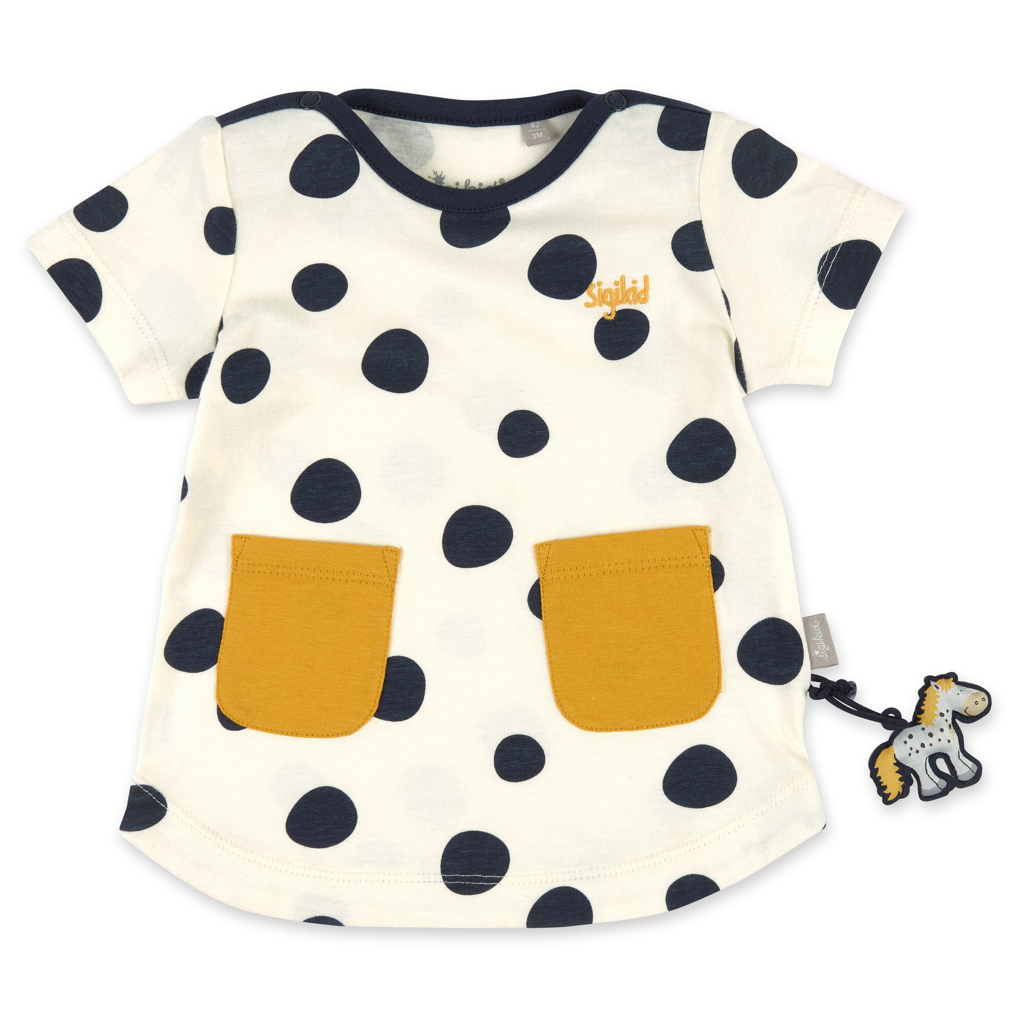 Baby Kurzarm Longshirt, weiß mit dunkelblauen Punkten