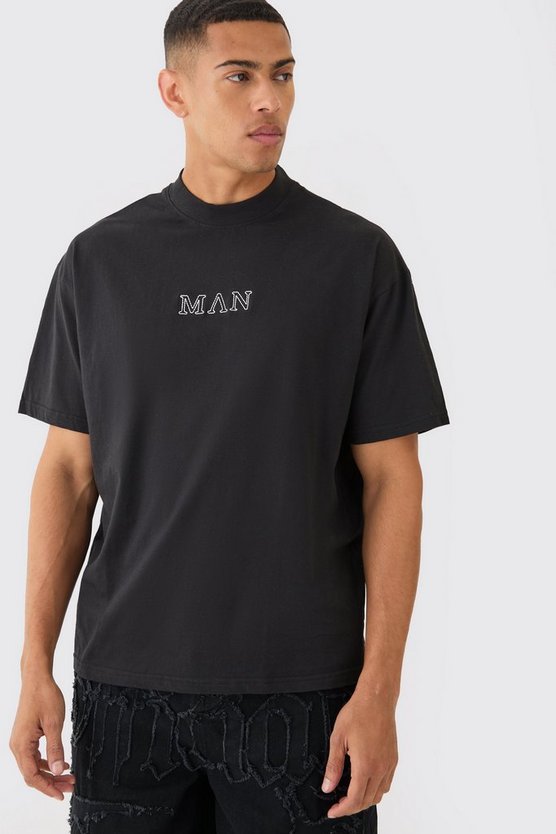 Oversize T-Shirt mit Man Ketten-Stickerei