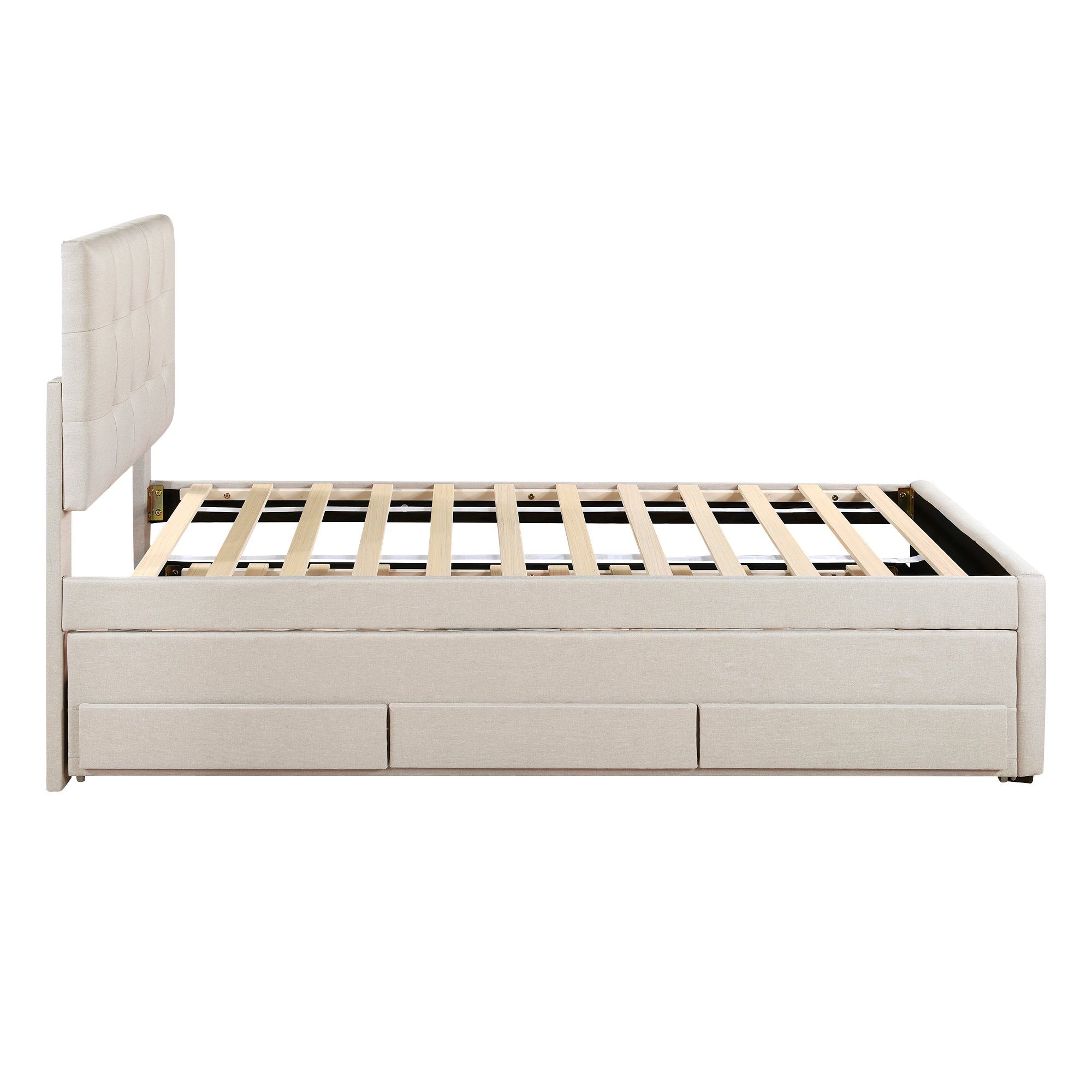 Flieks Polsterbett, Einzelbett 90x200cm mit 3 Schubladen und Unterbett 90x190cm