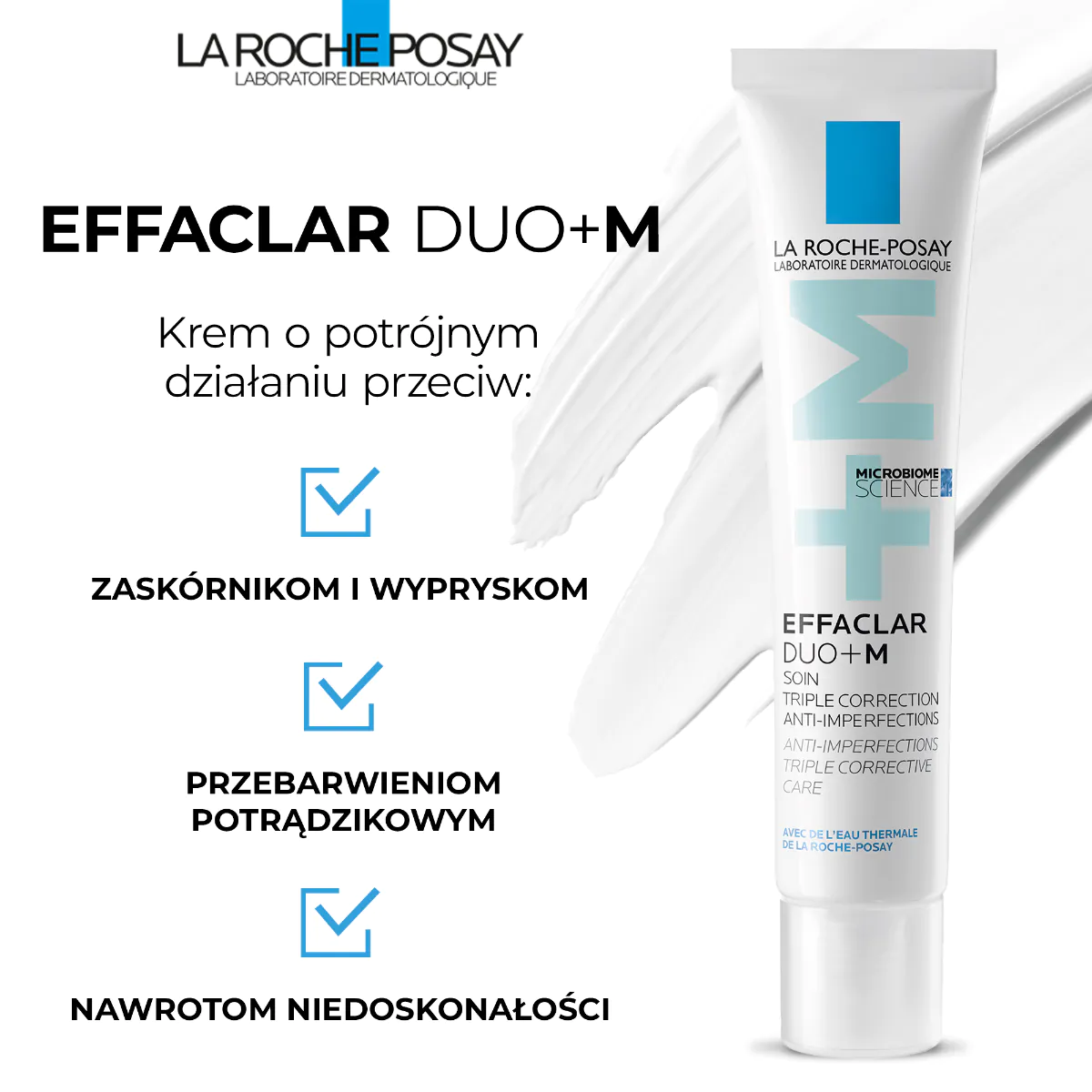 „La Roche-Posay Effaclar Duo+ M“ trigubo poveikio kremas nuo spuogų