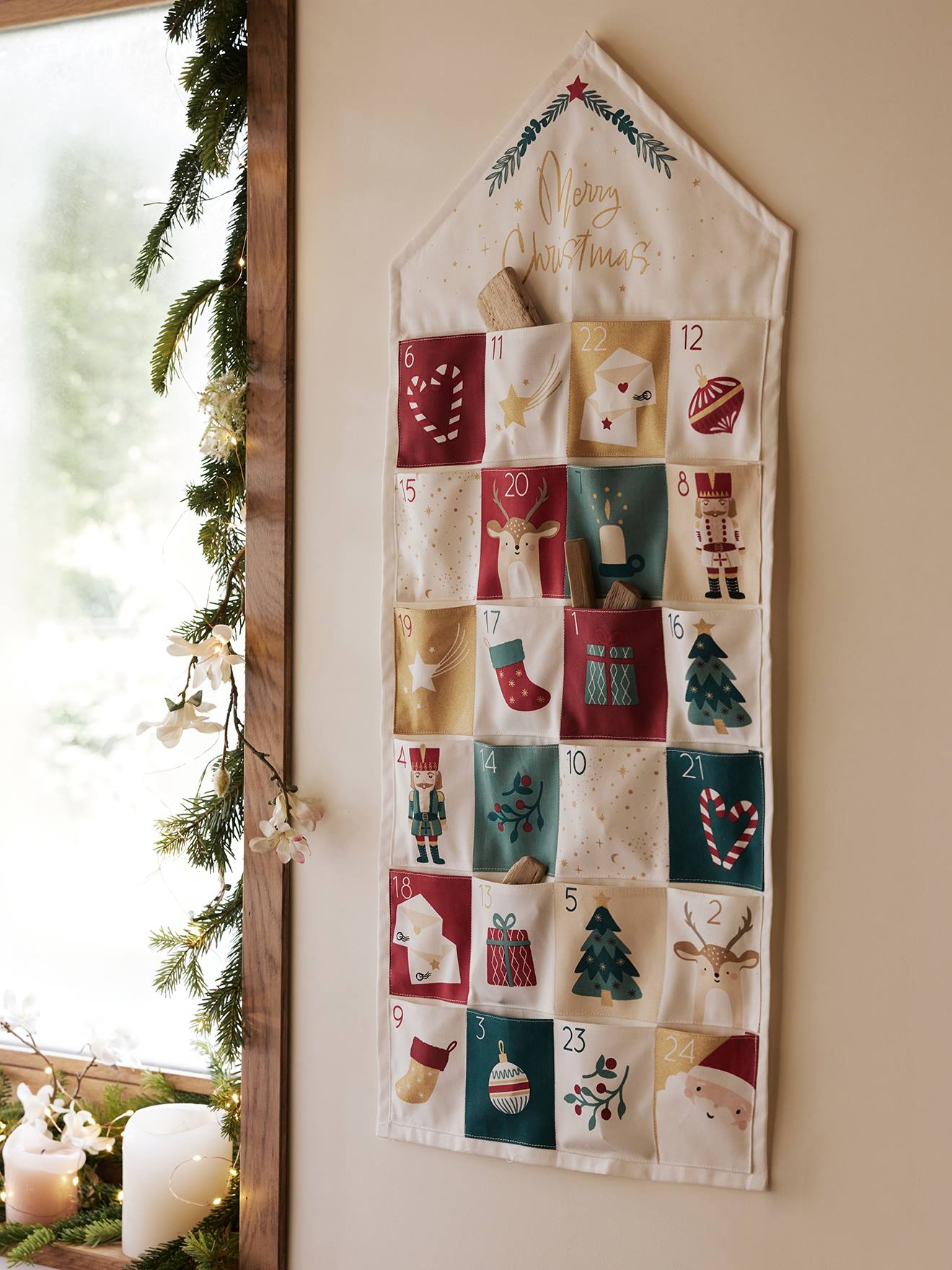 Vertbaudet Kinder Adventskalender zum Befüllen MERRY CHRISTMAS - wollweiß