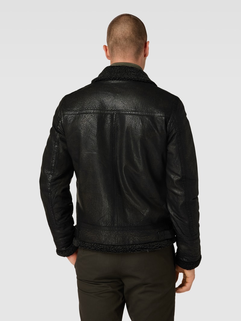 Lederjacke aus echtem Leder mit Label-Detail Modell 'MAIRFORCE' in dunkelgrau