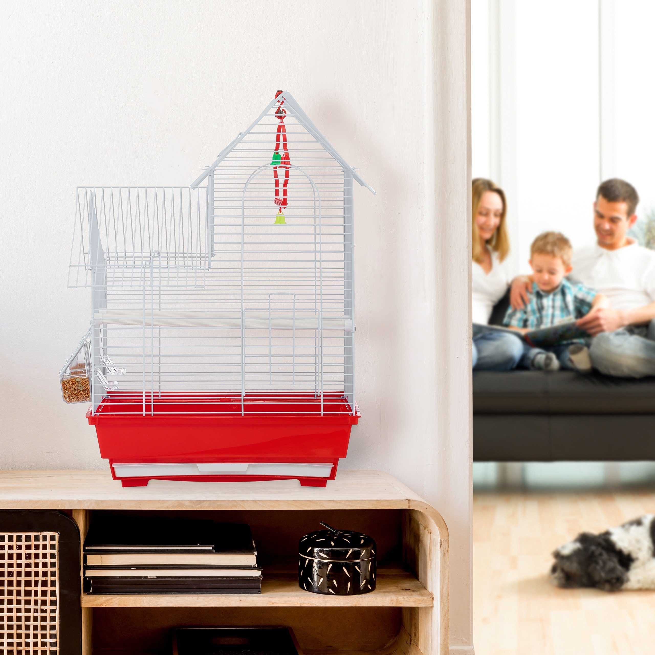 relaxdays Vogelkäfig Vogelkäfig mit Spitzdach