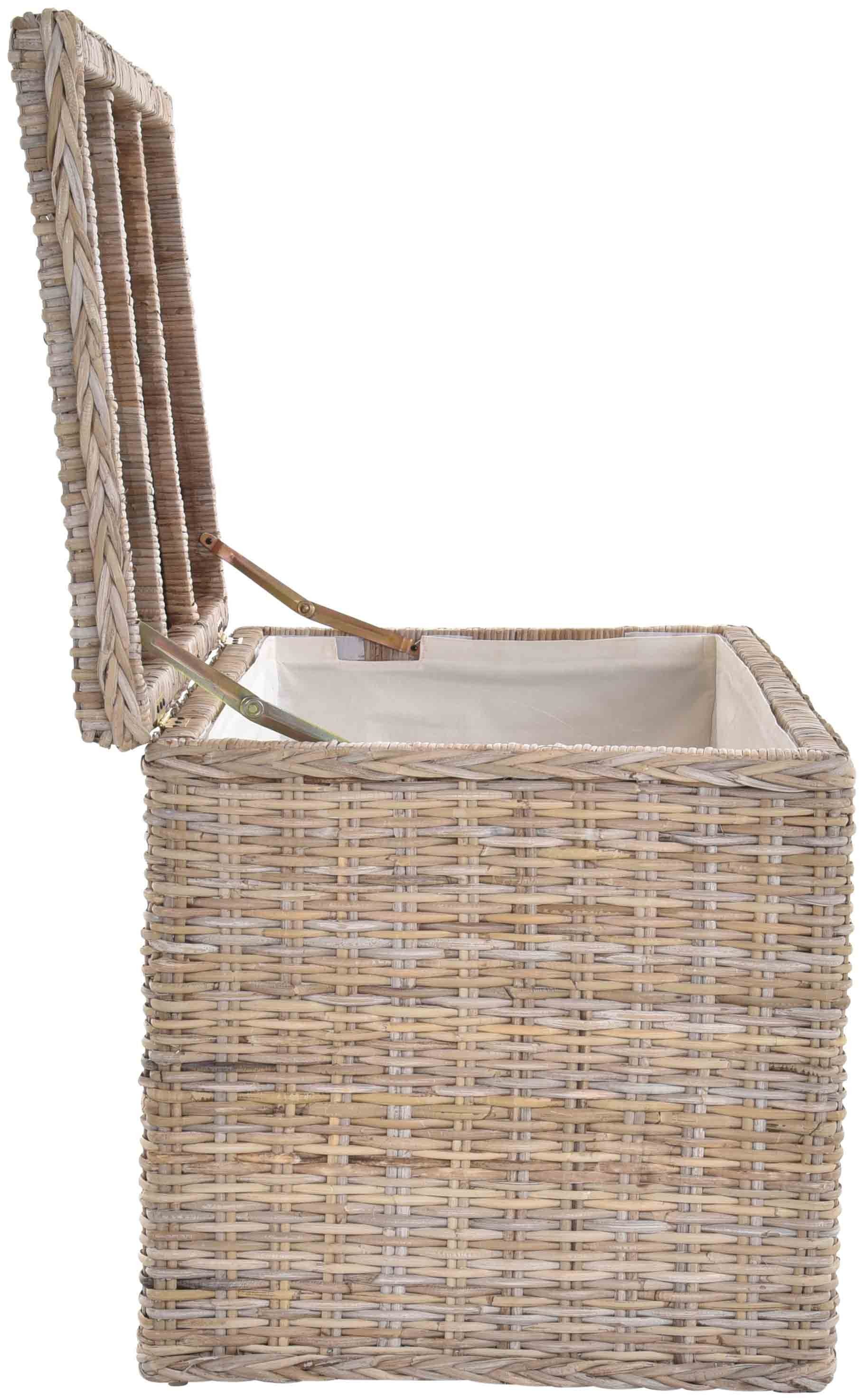 Krines Home Truhe Große Rattantruhe MAX Wäschetruhe mit Deckel Natur Rattan Truhe, Aufbewahrung XXL 115x55x55cm