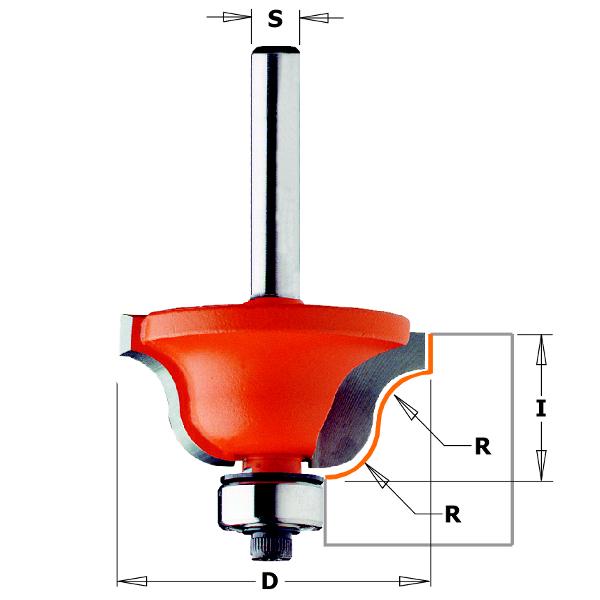 CMT 940.850.11 Fresa de perfiles con cojinete guía ondulado 38,1x17,3 R=6,4 vástago 12 mm