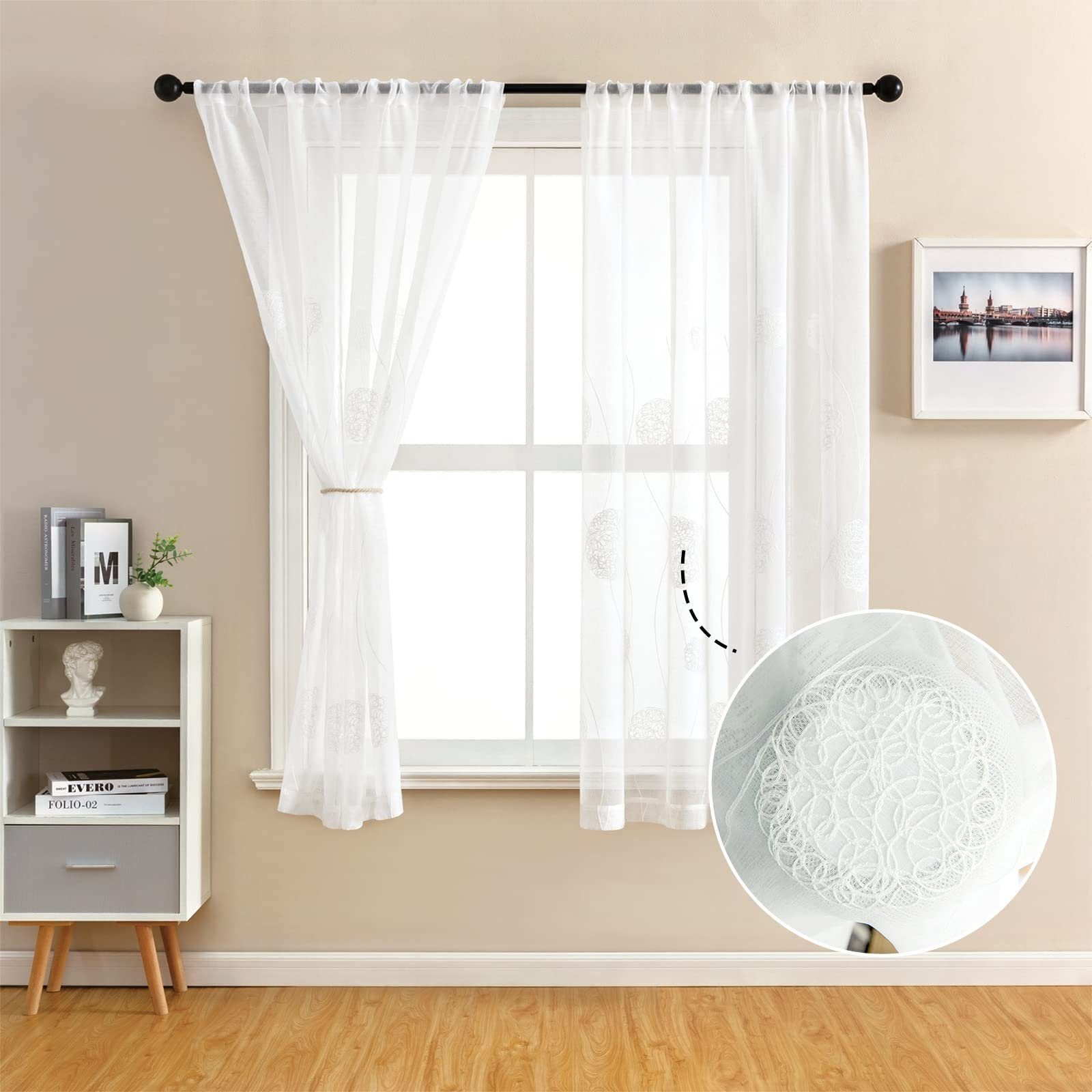 Gardine, HOMEIDEAS, Stangendurchzug (2 St), halbtransparent, Polyester, Bestickt