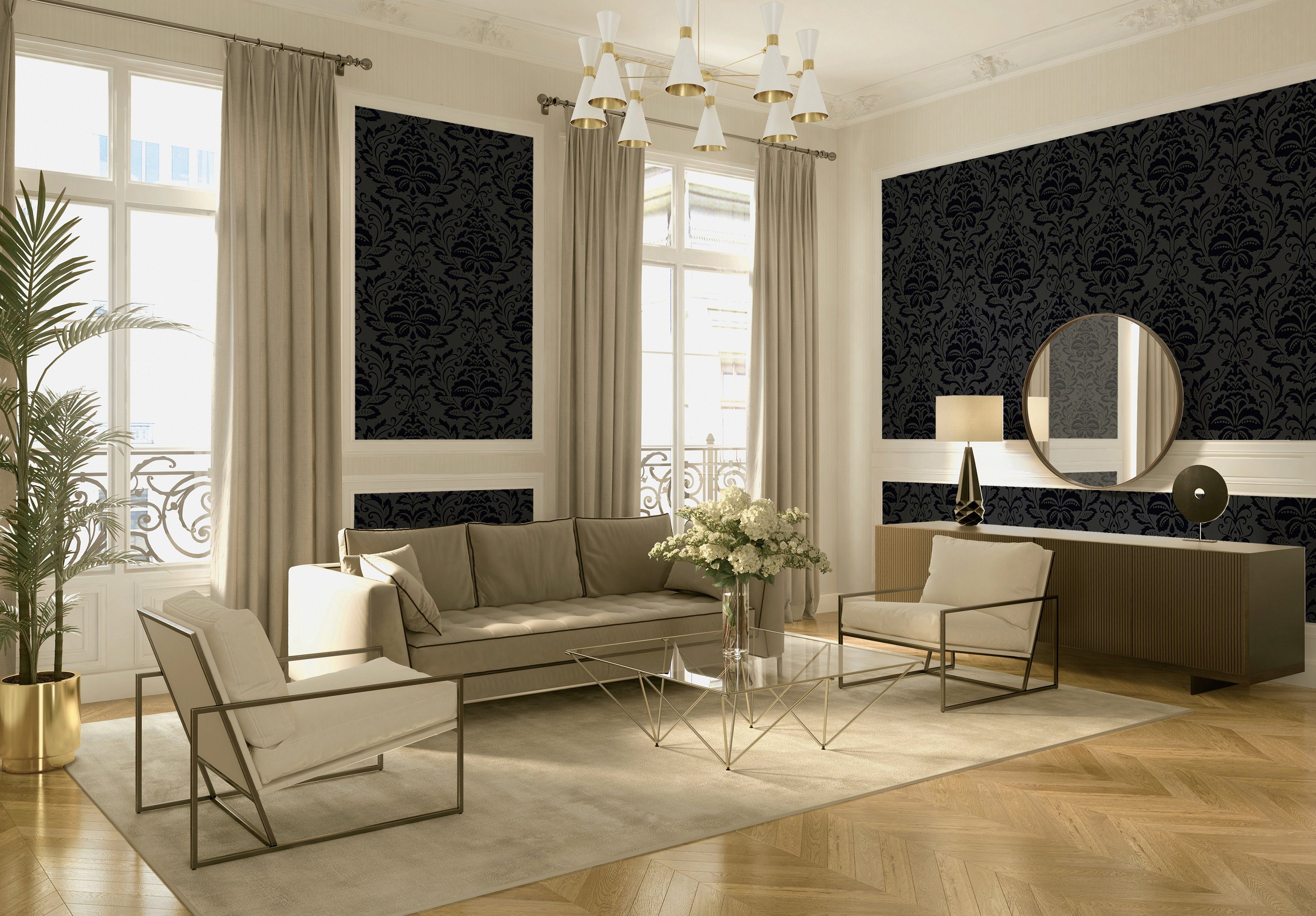 living walls Vliestapete Black & White, Barock, Ornament Tapete Barock