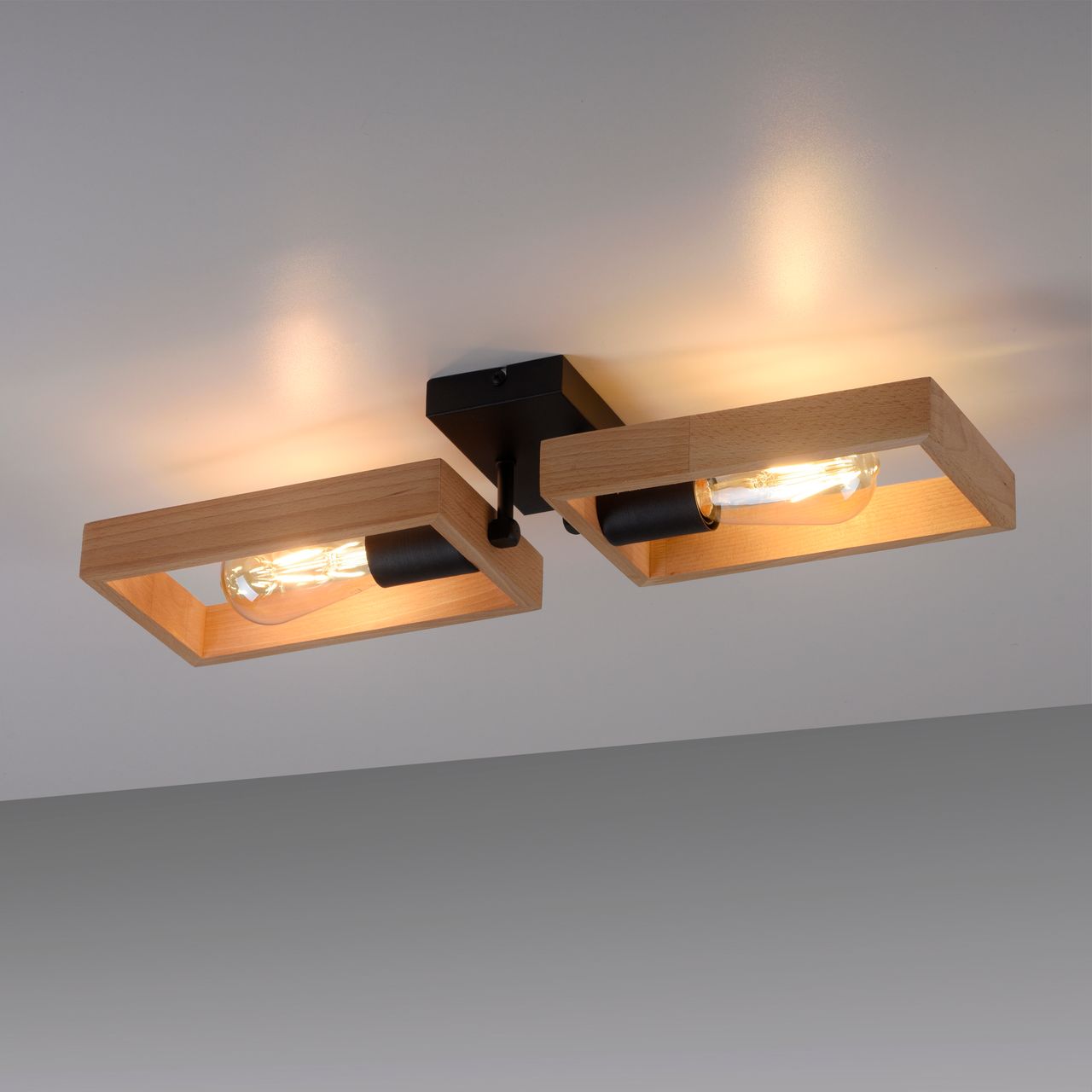 JUST LIGHT LeuchtenDirekt Deckenleuchte FRAME, 2xE27/max. 60W, Innenleuchte, IP20, Metall und Holz