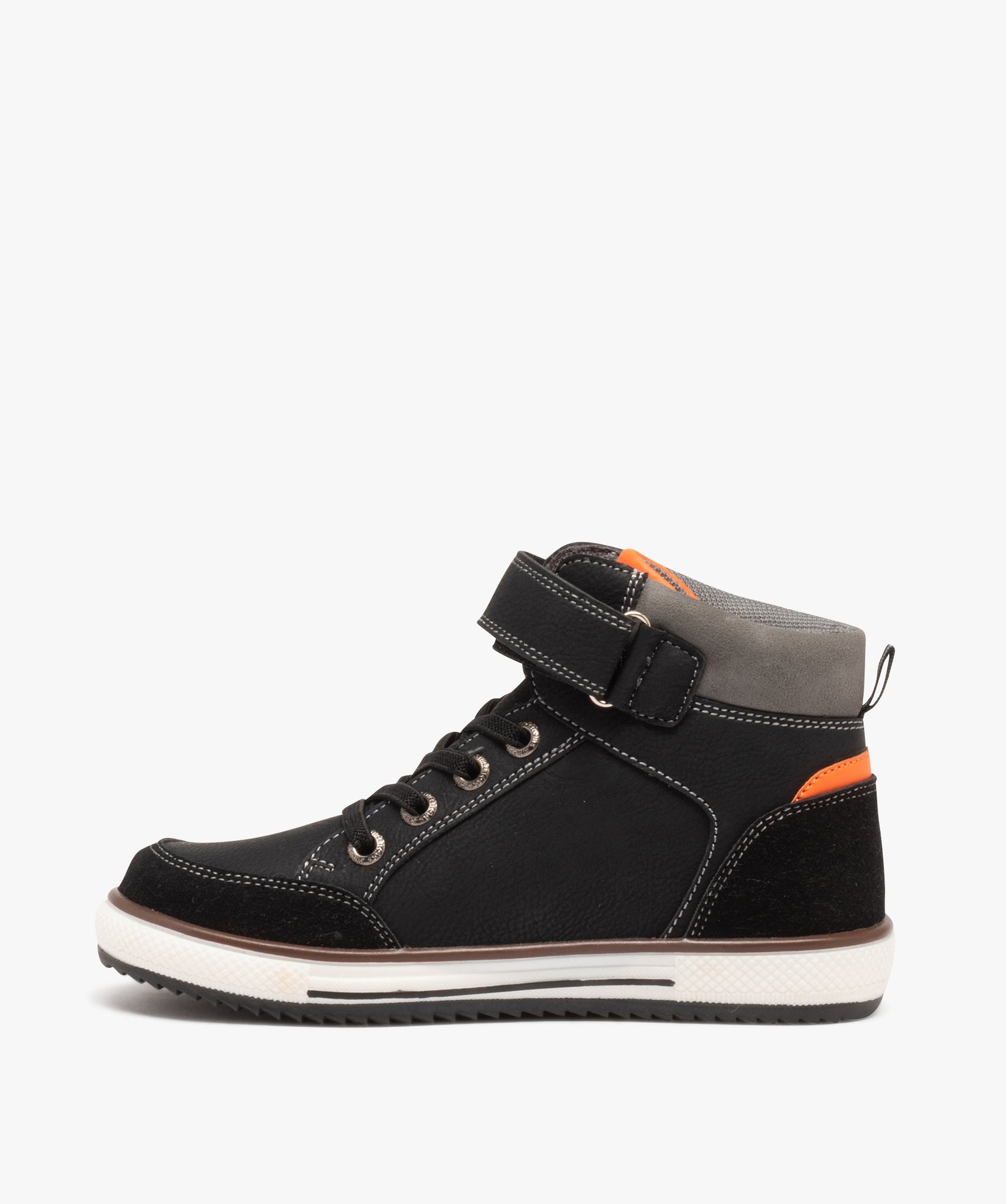 Basket mid-cut fermeture scratch avec surpiqres Garçon noir | GEMO