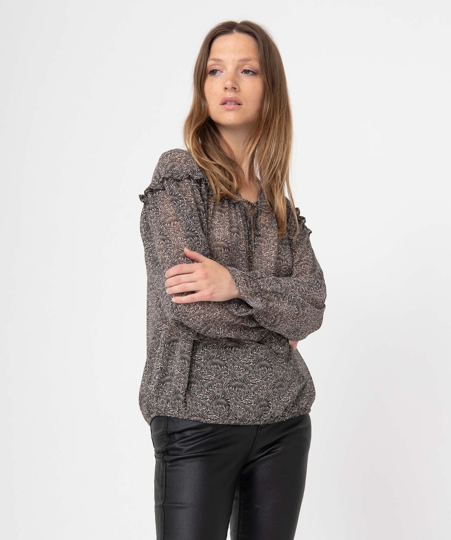 Blouse femme imprimée en voile à manches longues imprime | GEMO
